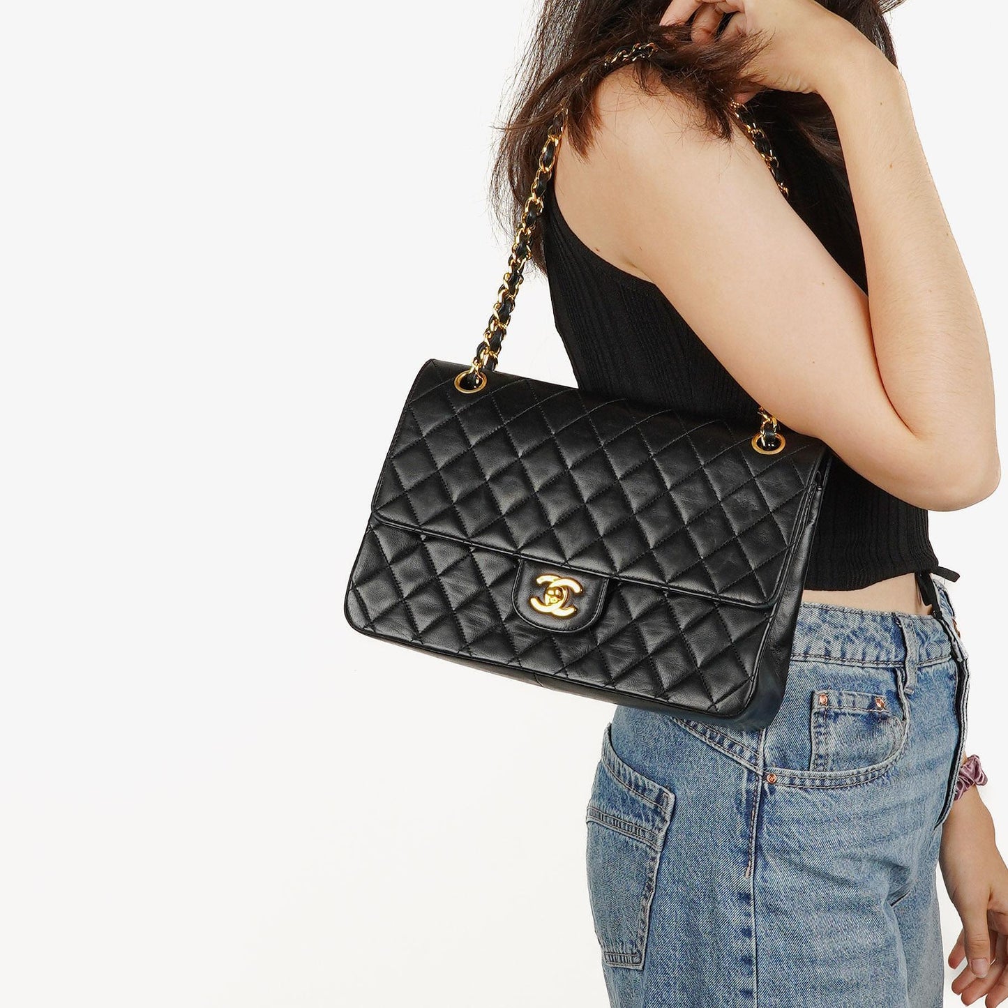 Chanel Classic Black Quilted Lambskin Double Flap Bag With 24K Gold-Plated Hardware