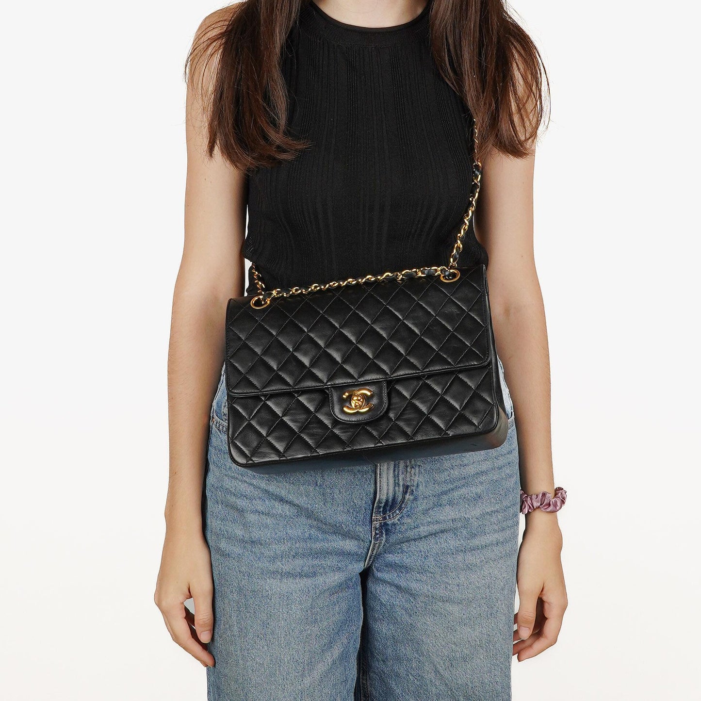 Chanel Classic Black Quilted Lambskin Double Flap Bag With 24K Gold-Plated Hardware