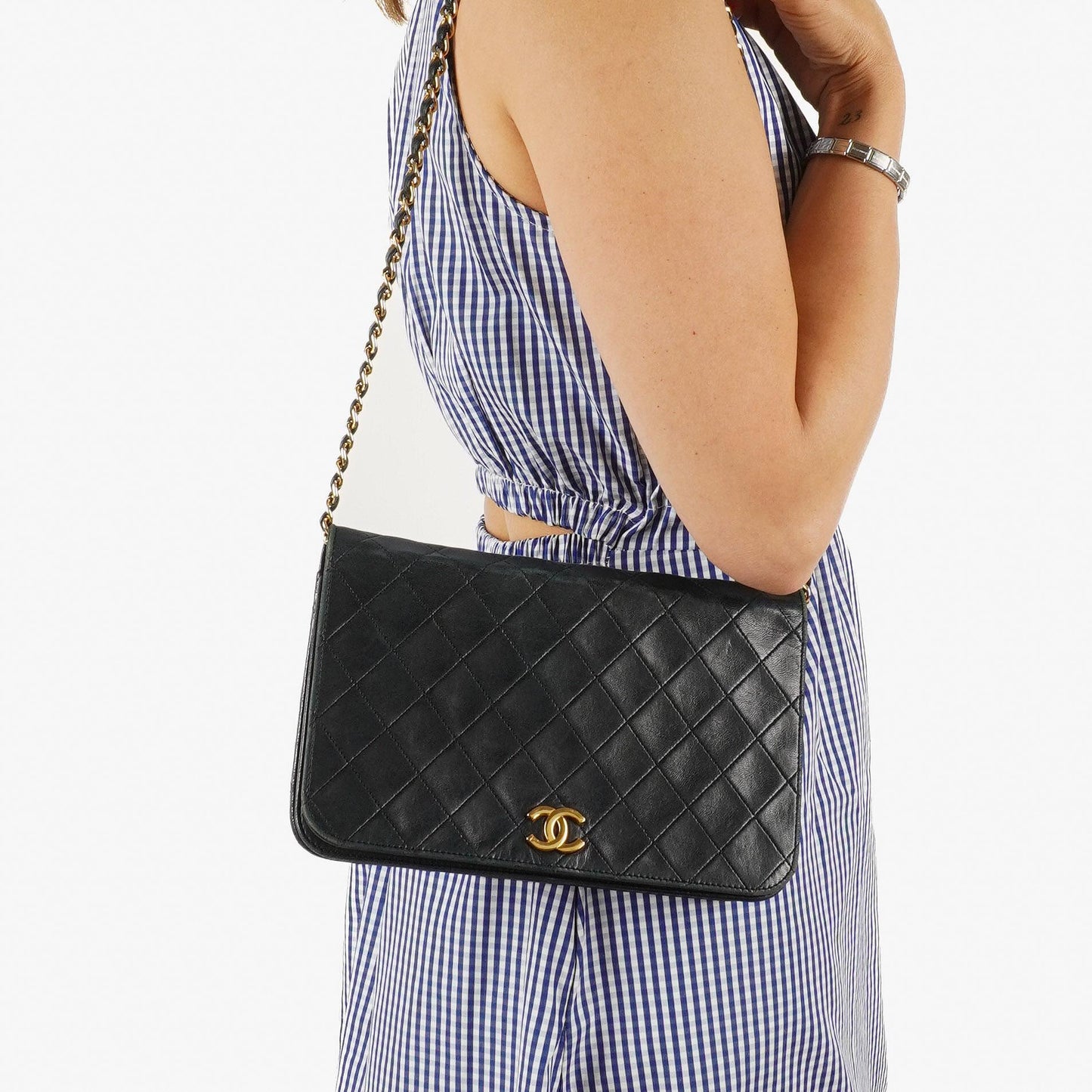 Chanel Classic Black Quilted Lambskin Full Flap Bag With 24K Gold-Plated Hardware