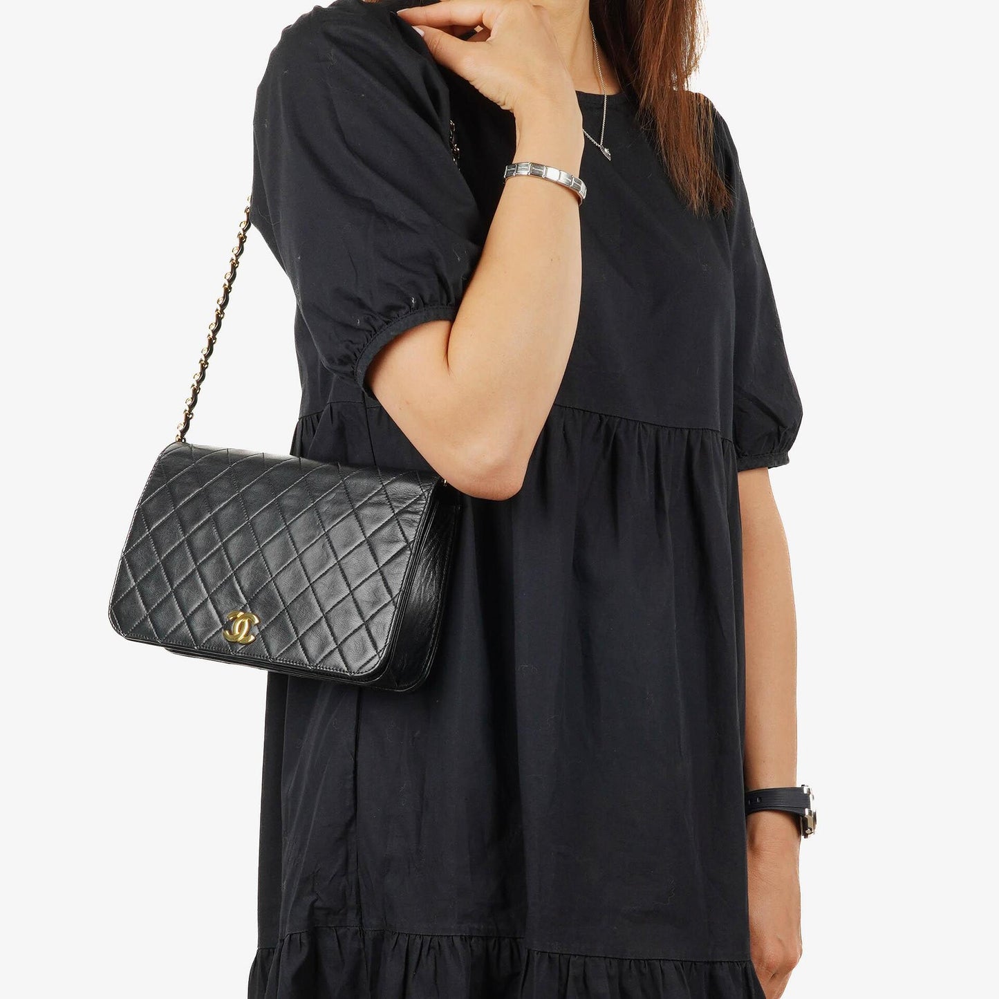 Chanel Classic Black Quilted Lambskin Full Flap Bag With Gold-Tone Hardware
