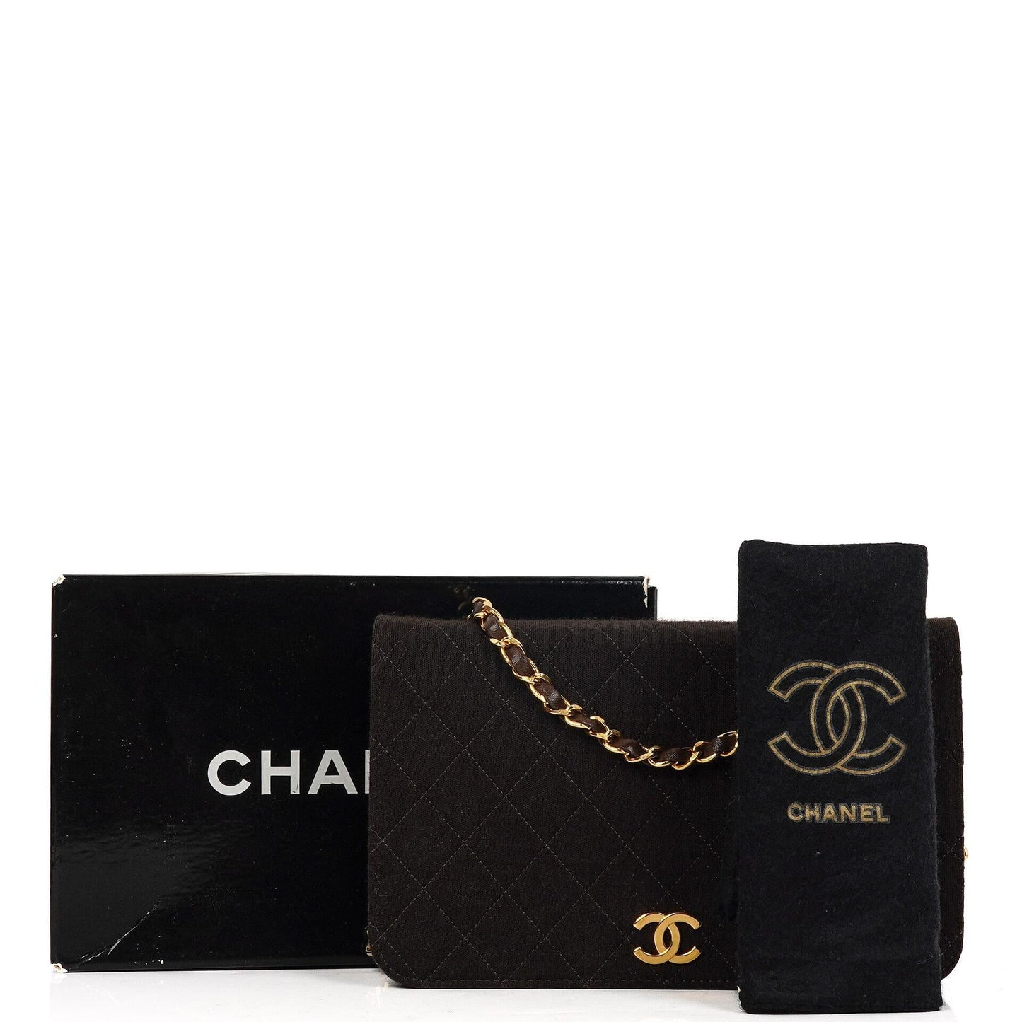 Chanel Classic Brown Quilted Jersey Full Flap Bag With 24K Gold-Plated Hardware