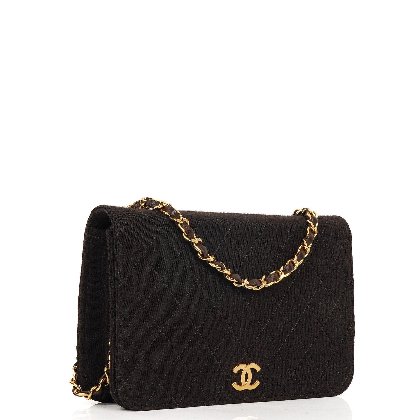 Chanel Classic Brown Quilted Jersey Full Flap Bag With 24K Gold-Plated Hardware