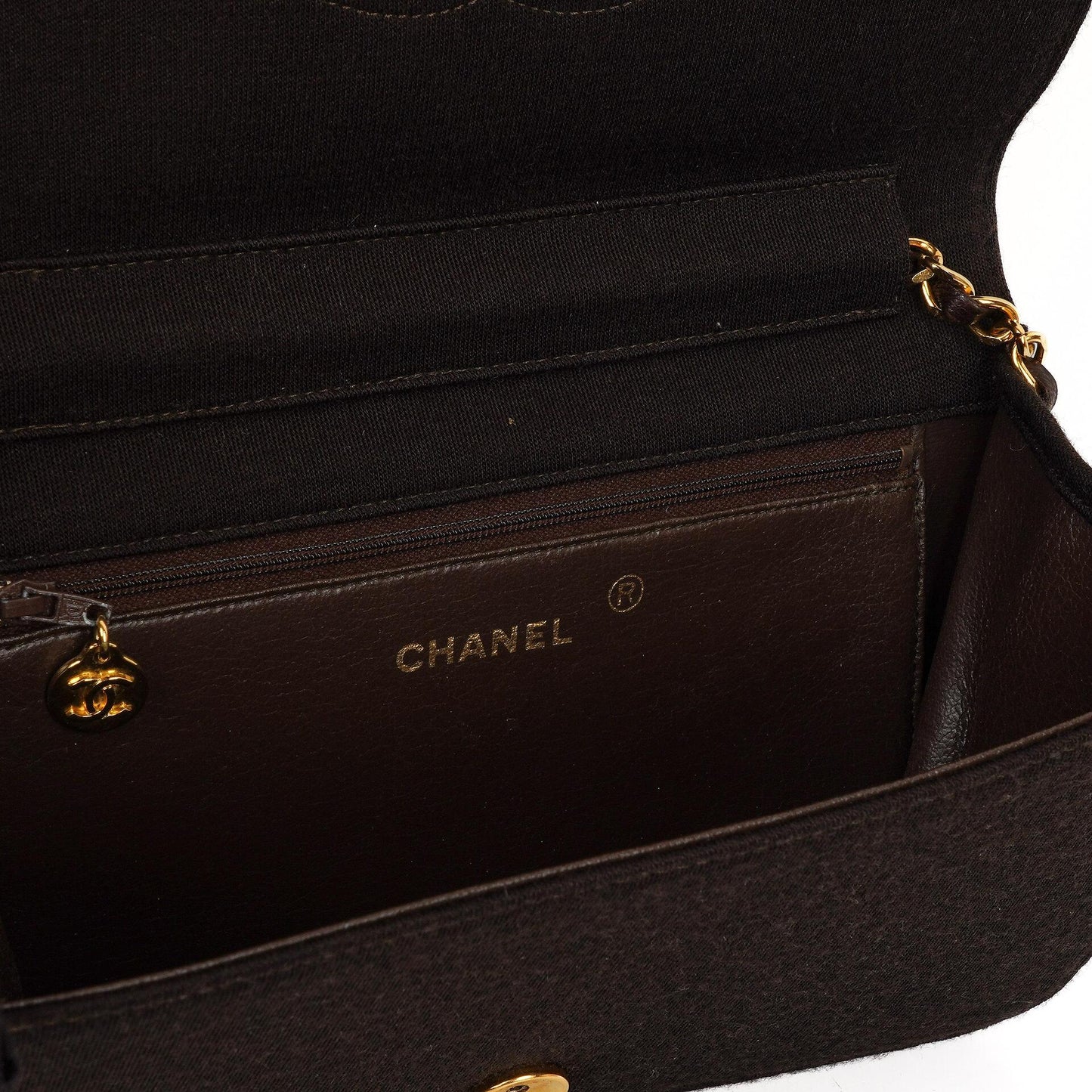 Chanel Classic Brown Quilted Jersey Full Flap Bag With 24K Gold-Plated Hardware