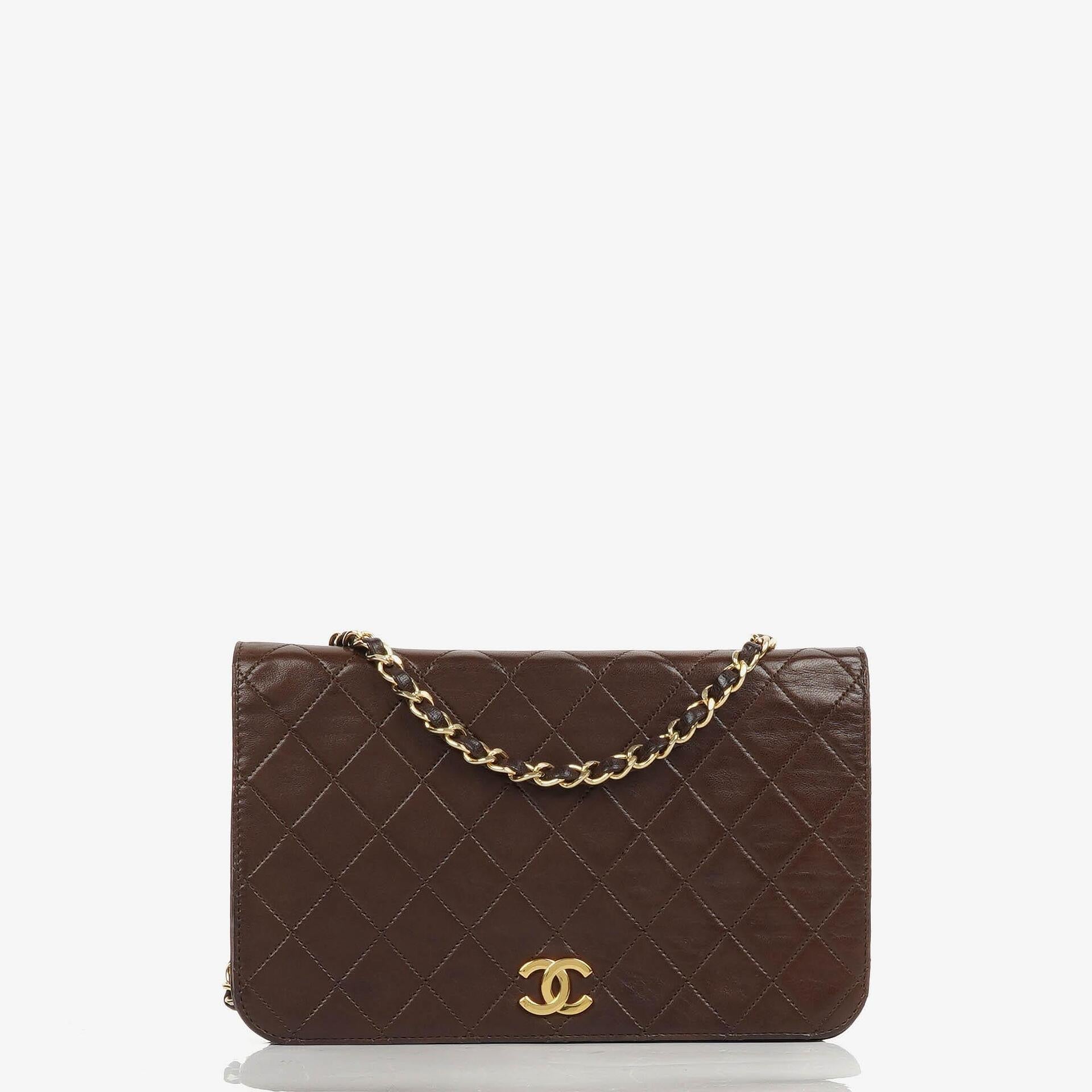 Chanel Classic Brown Quilted Lambskin Full Flap Bag With 24K Gold-Plated Hardware