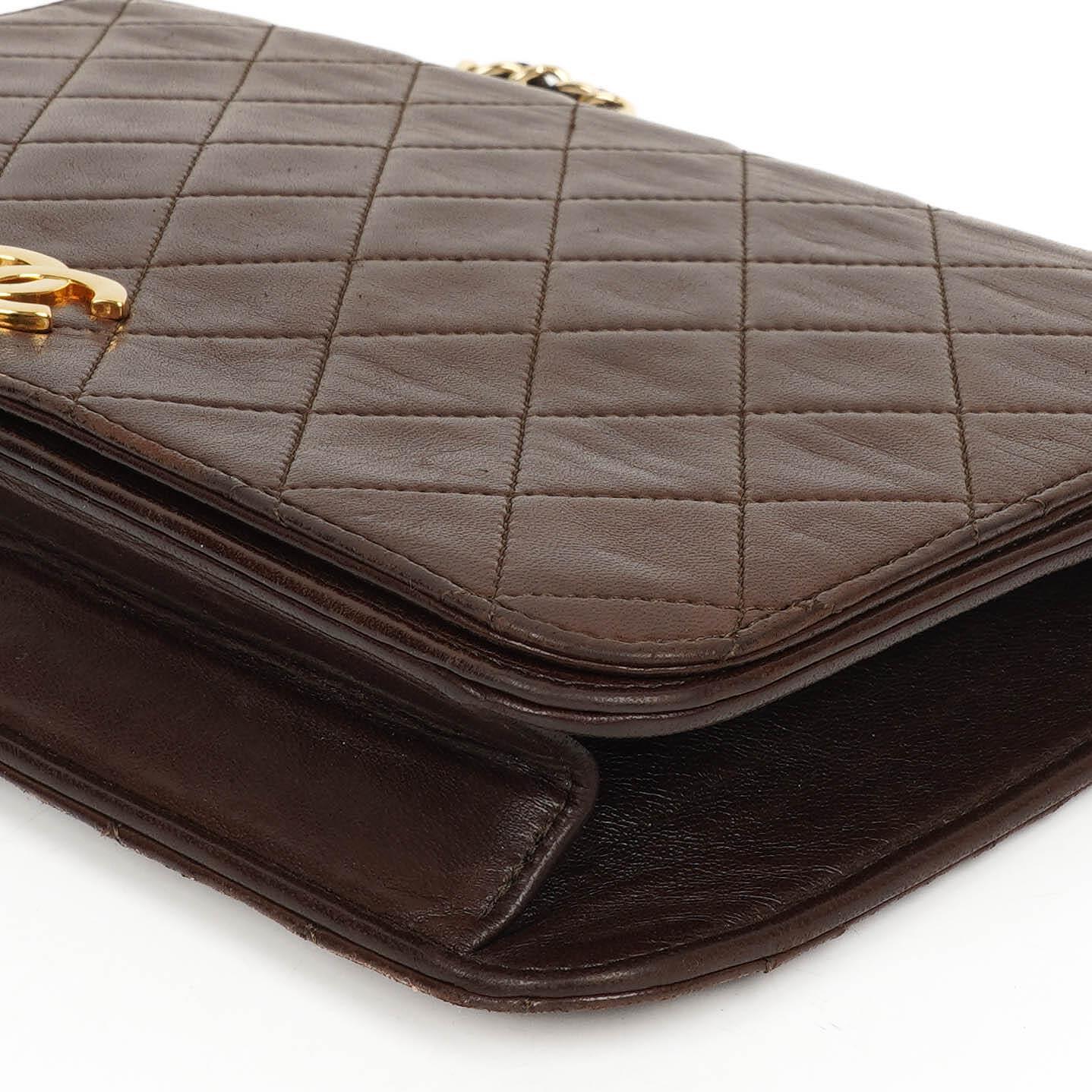 Chanel Classic Brown Quilted Lambskin Full Flap Bag With 24K Gold-Plated Hardware