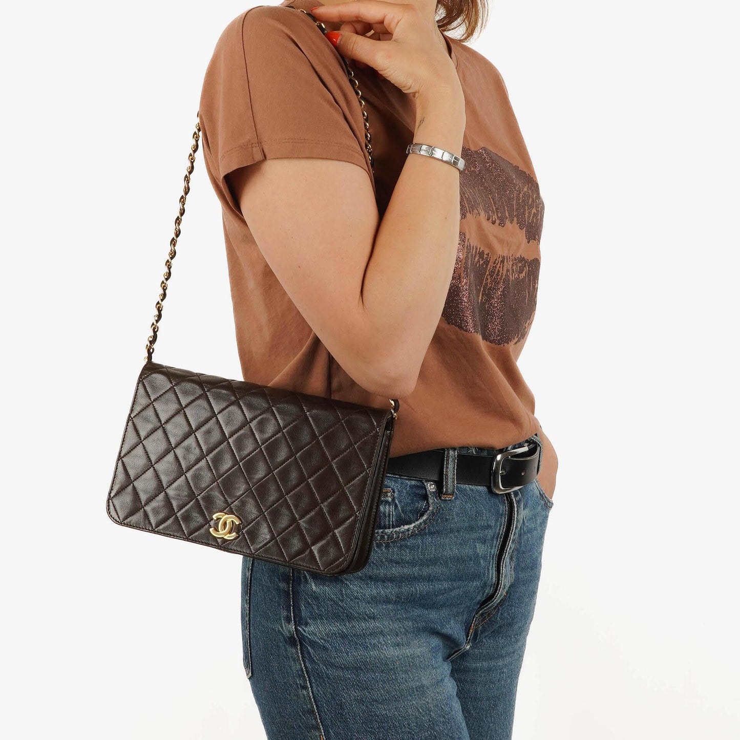 Chanel Classic Brown Quilted Lambskin Full Flap Bag With Gold-Tone Hardware