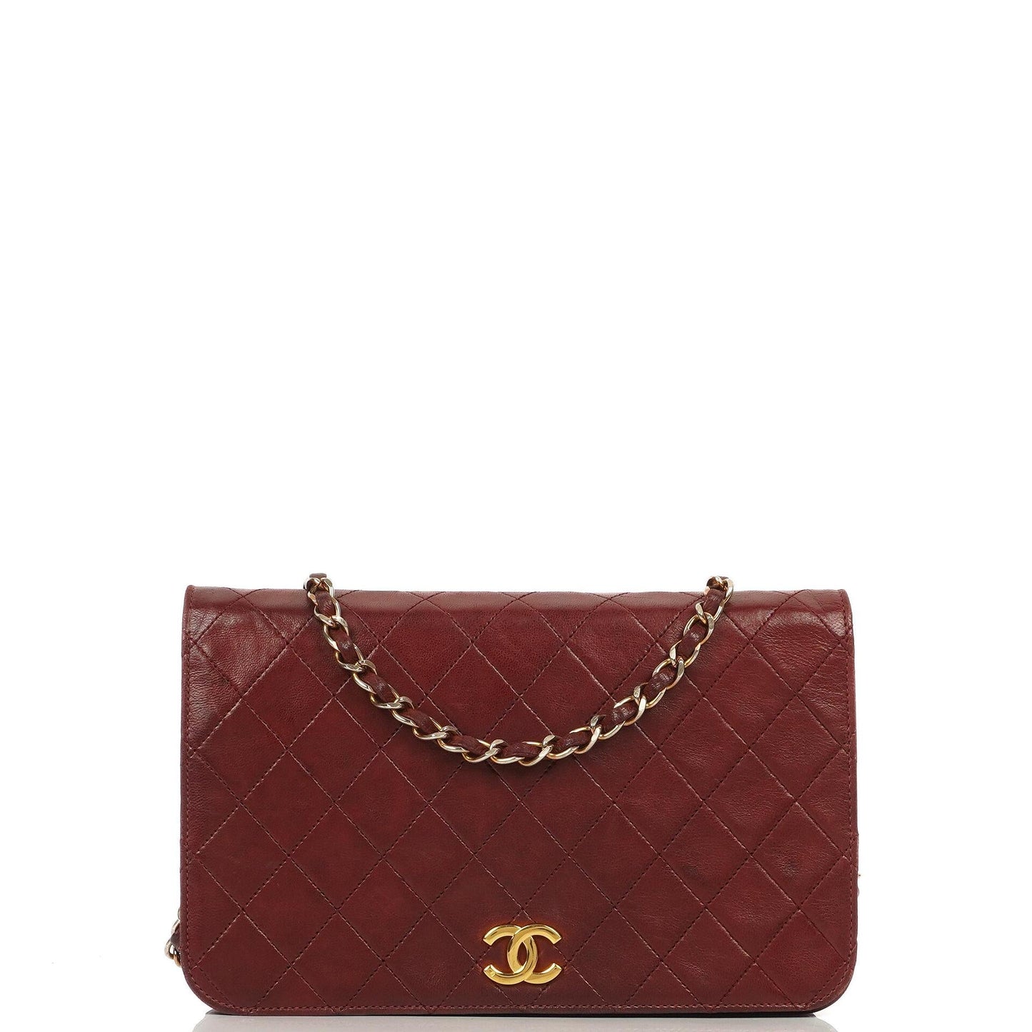 Chanel Classic Burgundy Quilted Lambskin Full Flap Bag With 24K Gold-Plated Hardware