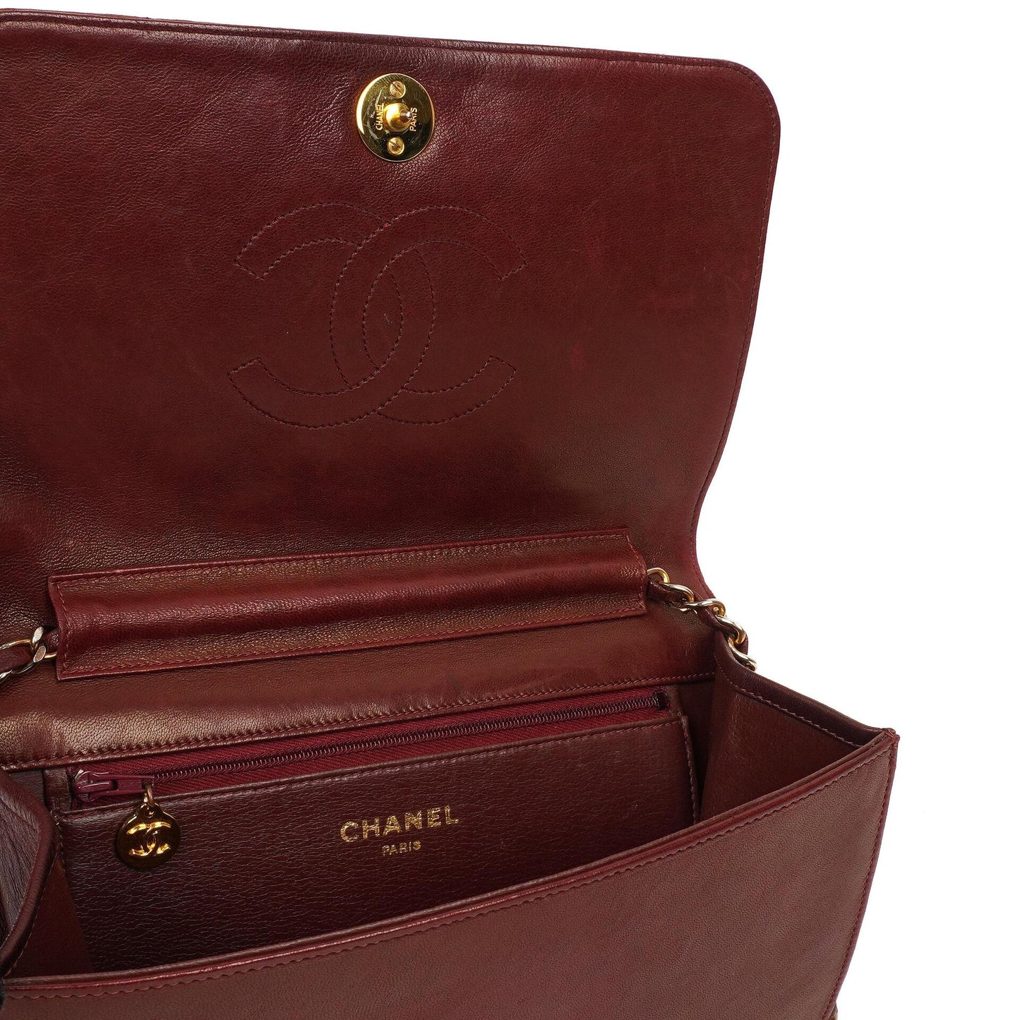 Chanel Classic Burgundy Quilted Lambskin Full Flap Bag With 24K Gold-Plated Hardware