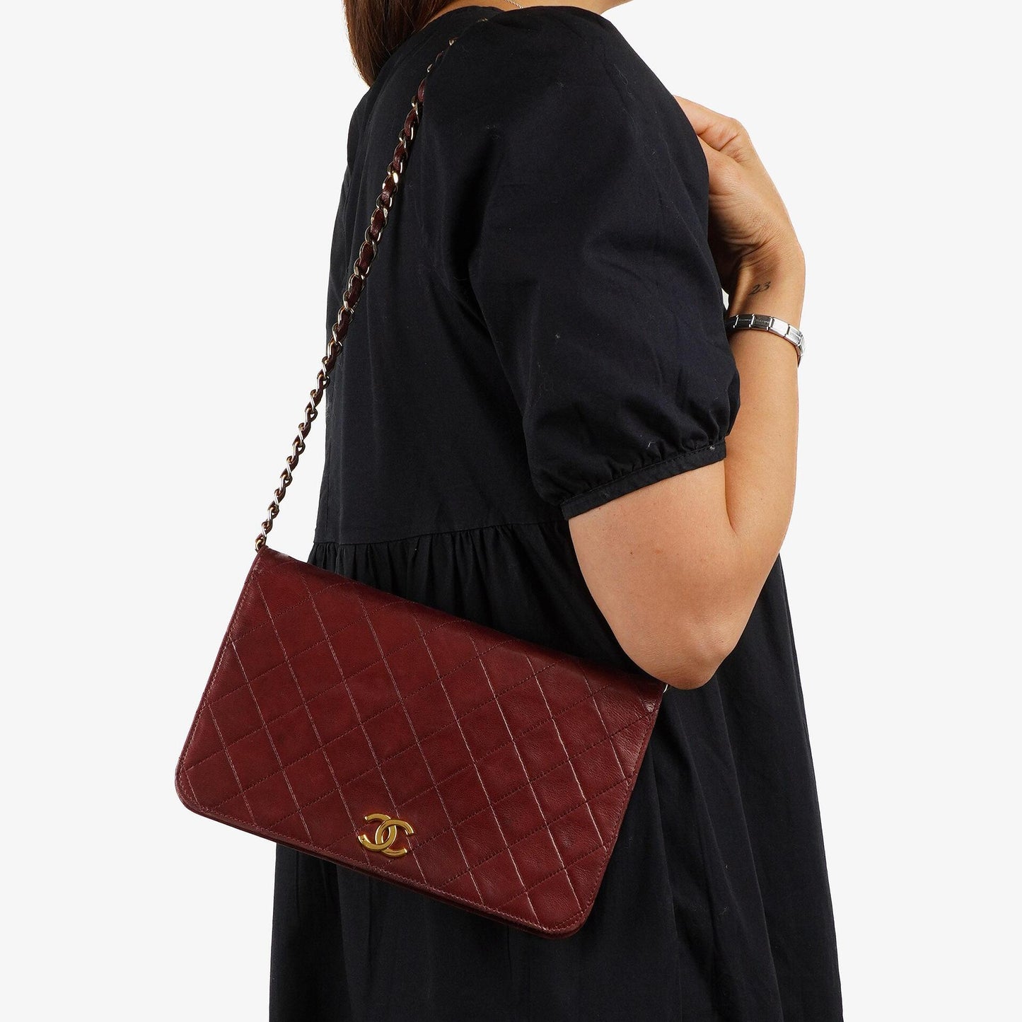 Chanel Classic Burgundy Quilted Lambskin Full Flap Bag With 24K Gold-Plated Hardware