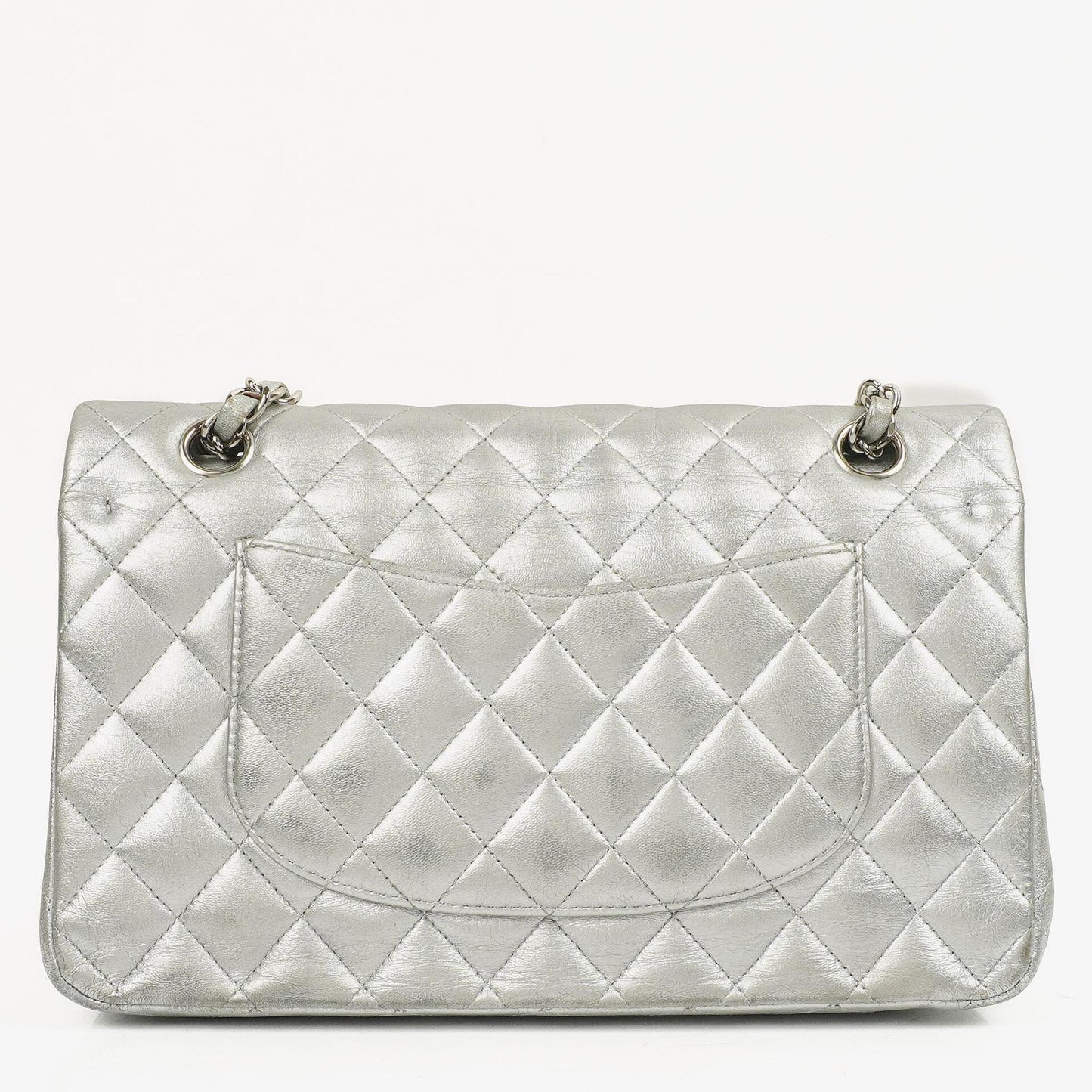 Chanel Classic Double Flap Bag Metallic Silver Quilted Lambskin With Silver-Tone Hardware