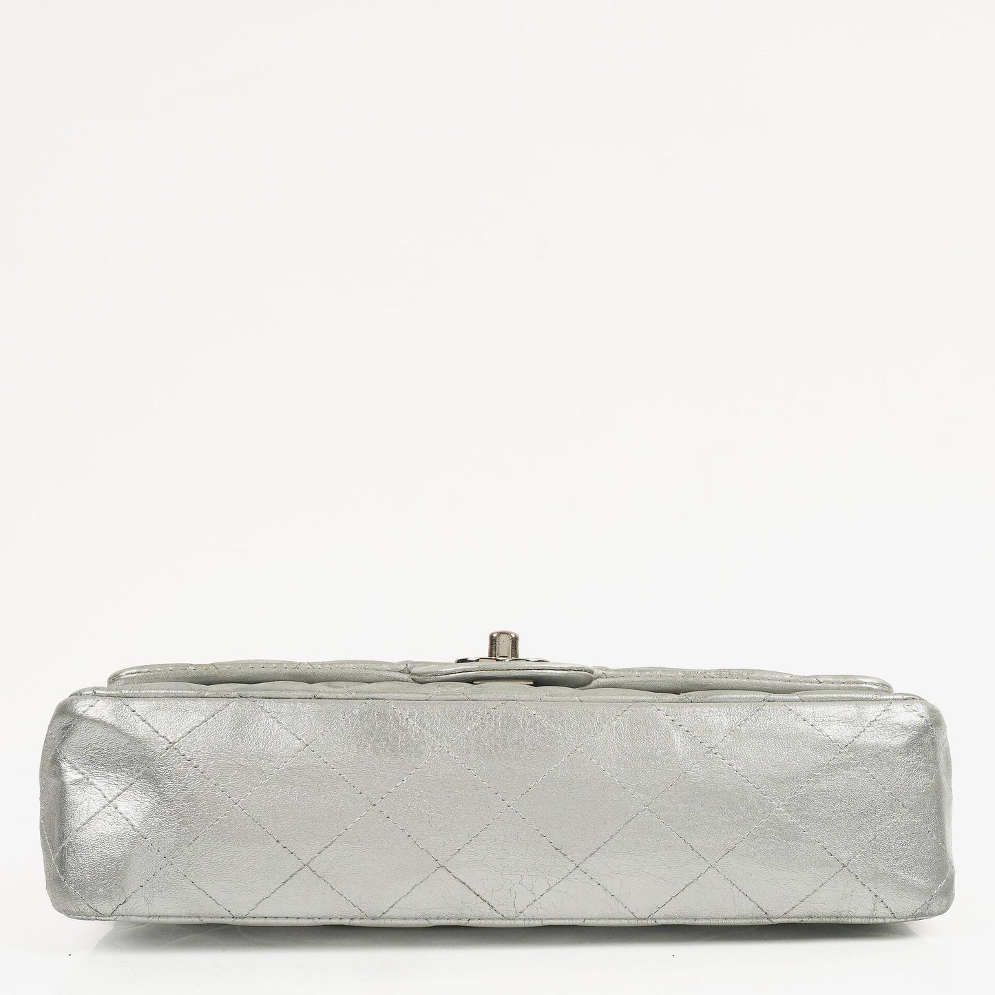Chanel Classic Double Flap Bag Metallic Silver Quilted Lambskin With Silver-Tone Hardware
