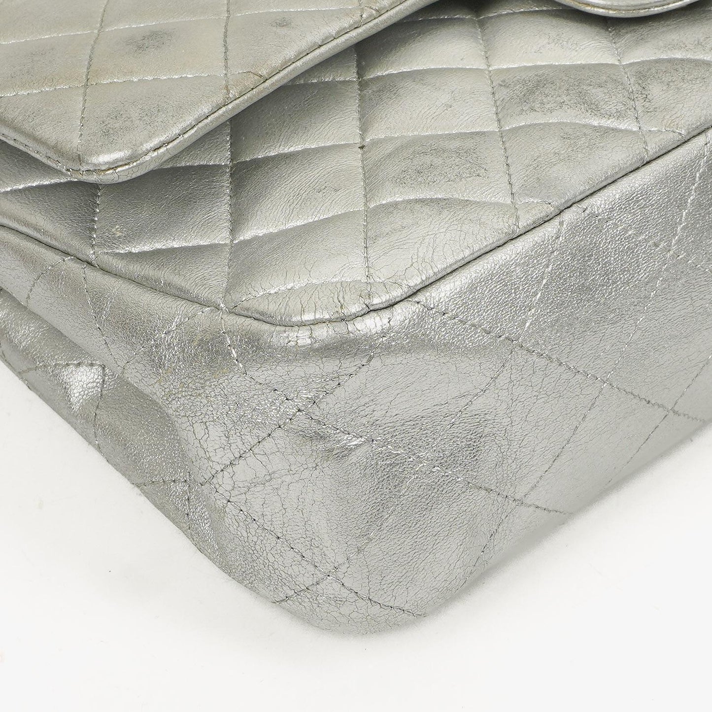 Chanel Classic Double Flap Bag Metallic Silver Quilted Lambskin With Silver-Tone Hardware