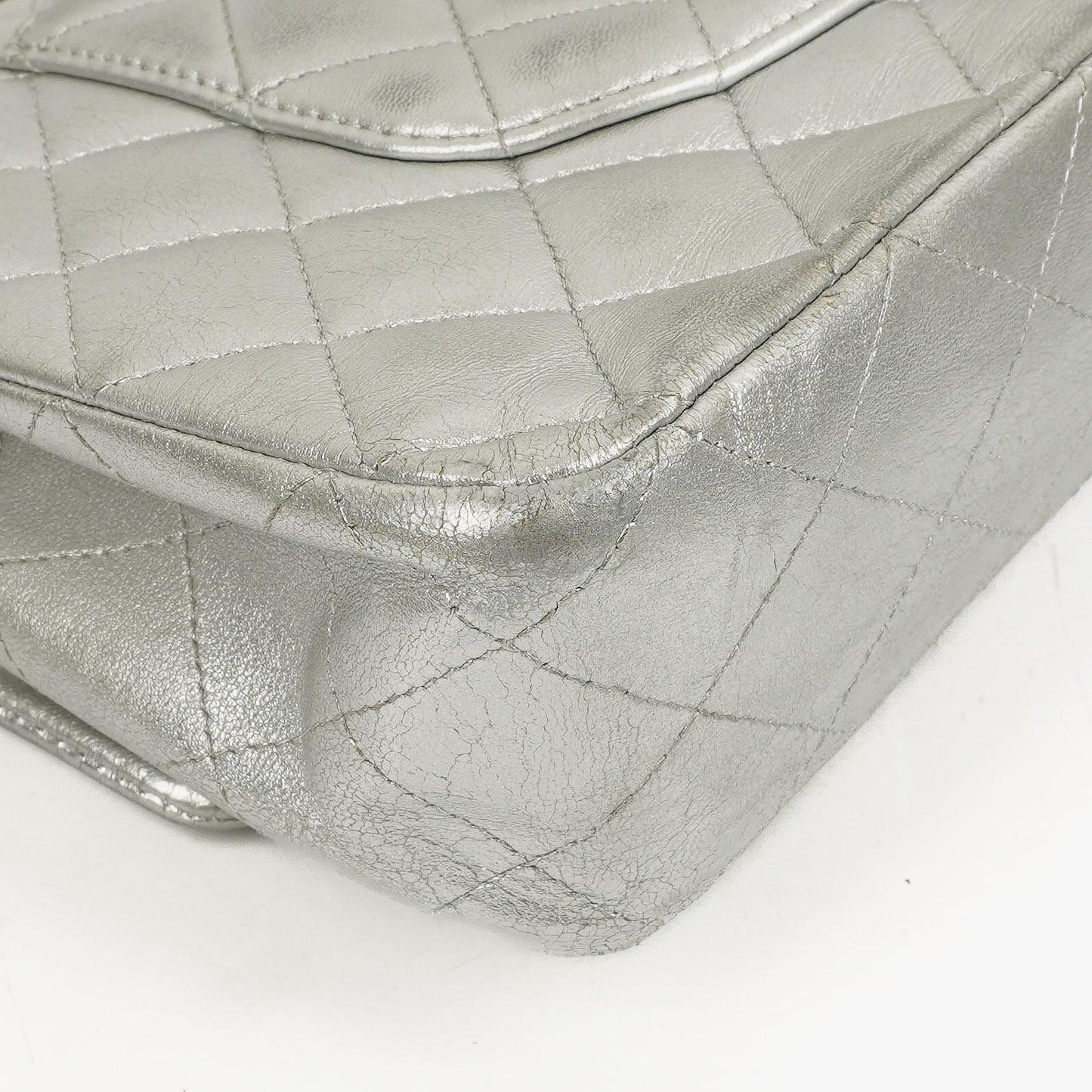 Chanel Classic Double Flap Bag Metallic Silver Quilted Lambskin With Silver-Tone Hardware