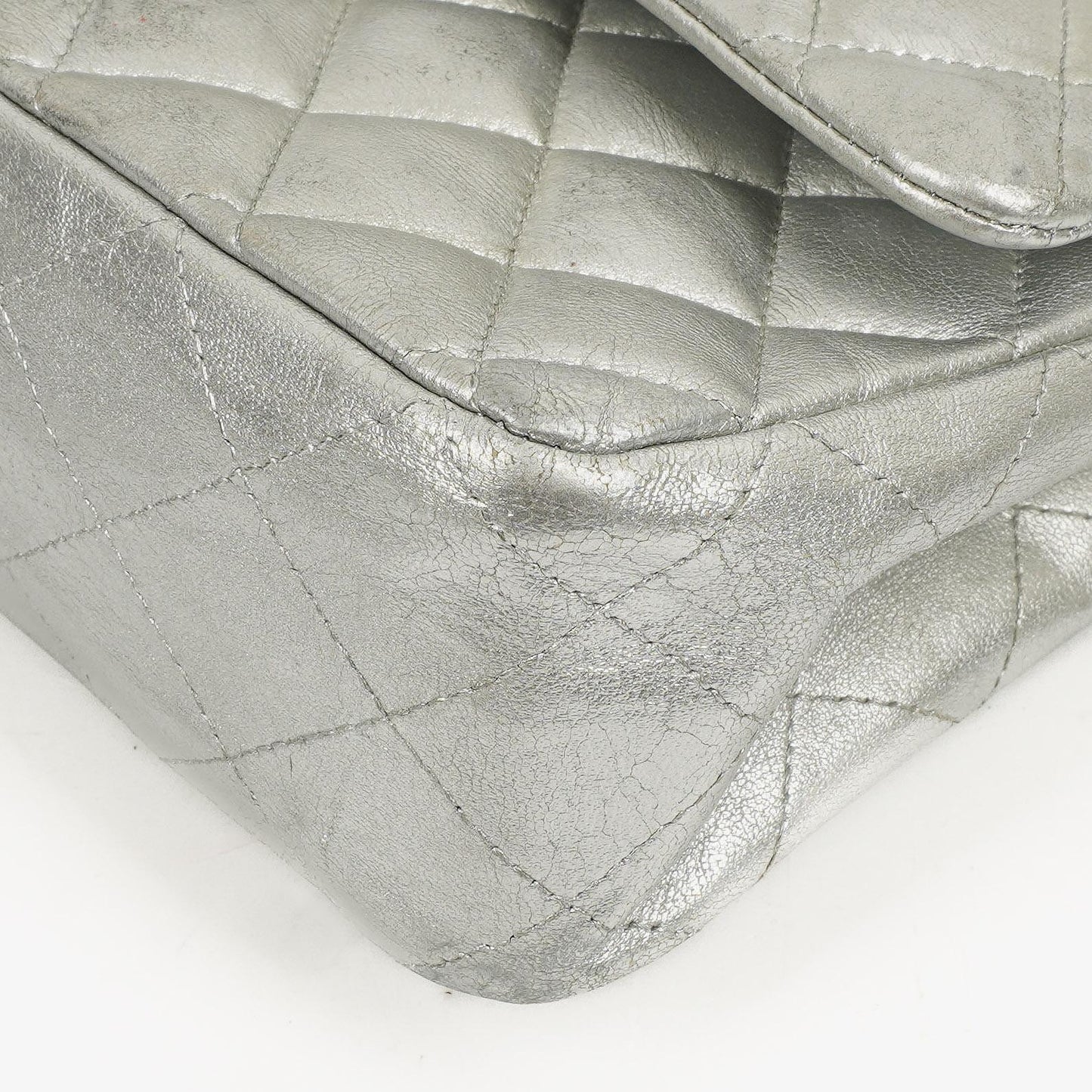 Chanel Classic Double Flap Bag Metallic Silver Quilted Lambskin With Silver-Tone Hardware