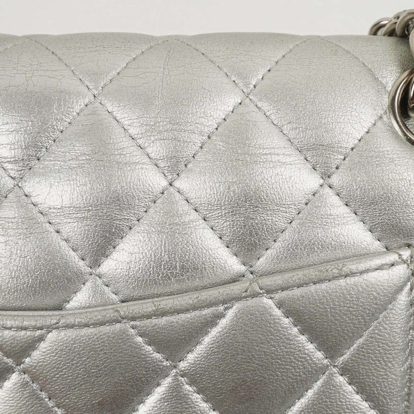 Chanel Classic Double Flap Bag Metallic Silver Quilted Lambskin With Silver-Tone Hardware