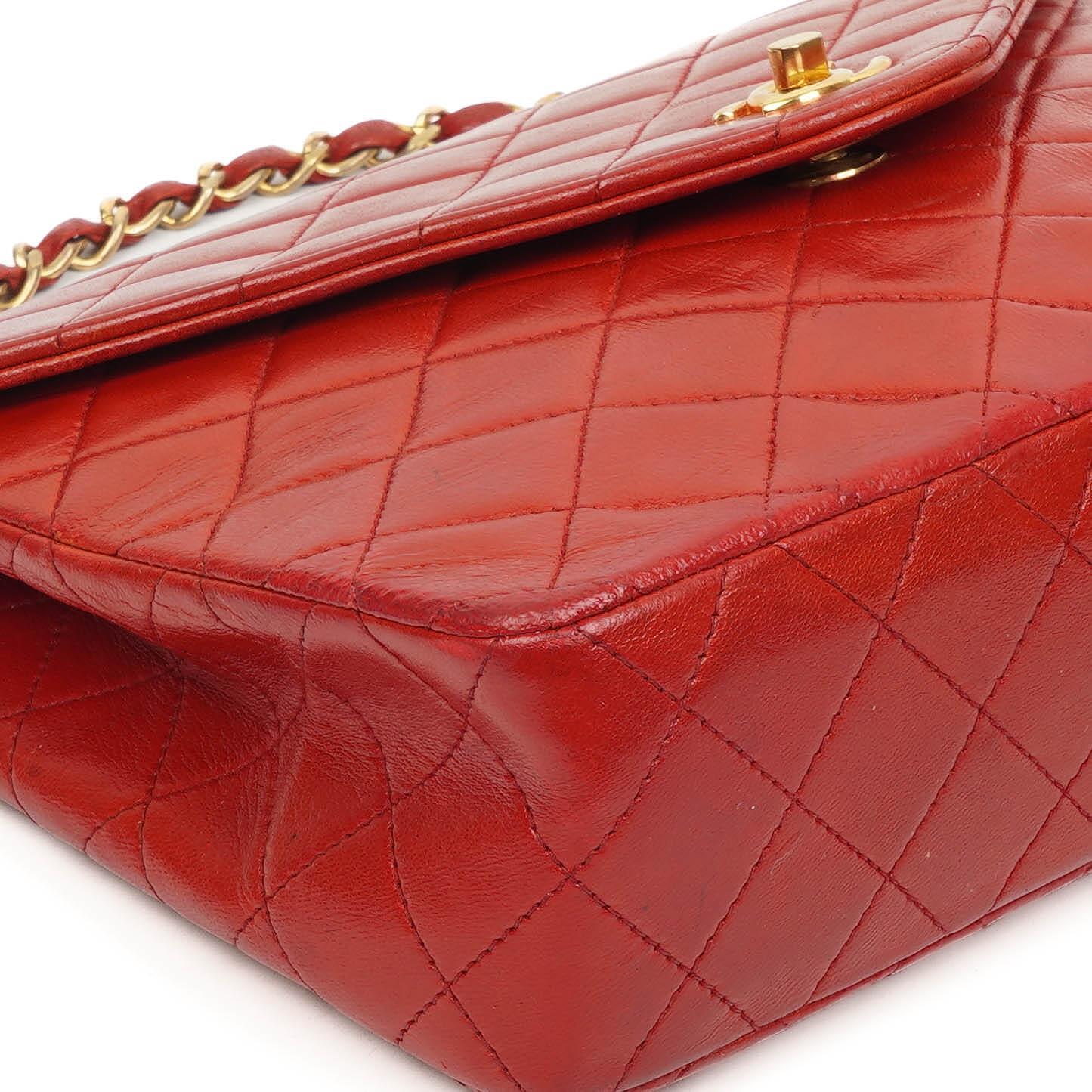 Chanel Classic Envelope Flap Bag in Red Quilted Lambskin With 24K Gold-Plated Hardware