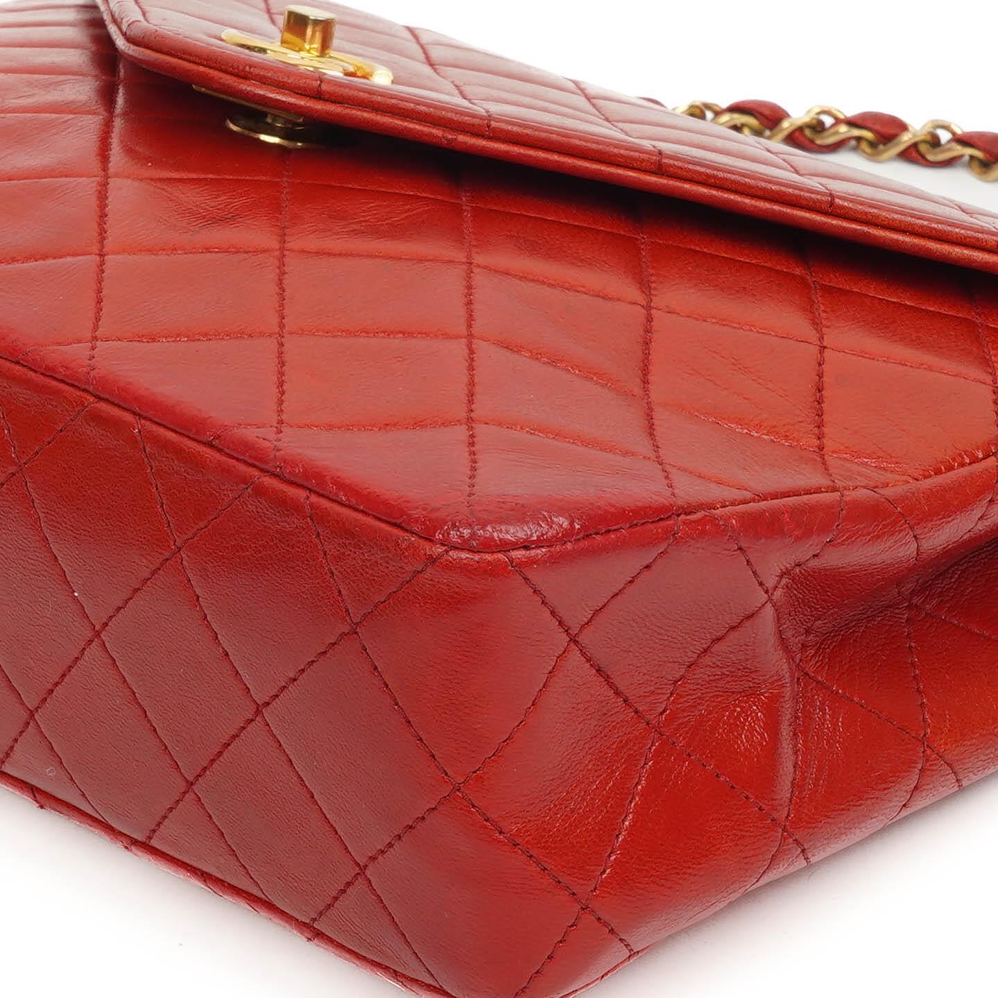 Chanel Classic Envelope Flap Bag in Red Quilted Lambskin With 24K Gold-Plated Hardware