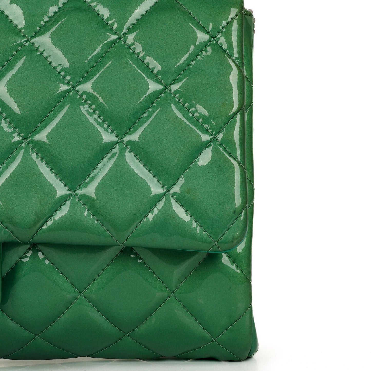 Chanel Classic Flap Clutch With Chain Green Quilted Patent Leather With Silver-Tone Hardware