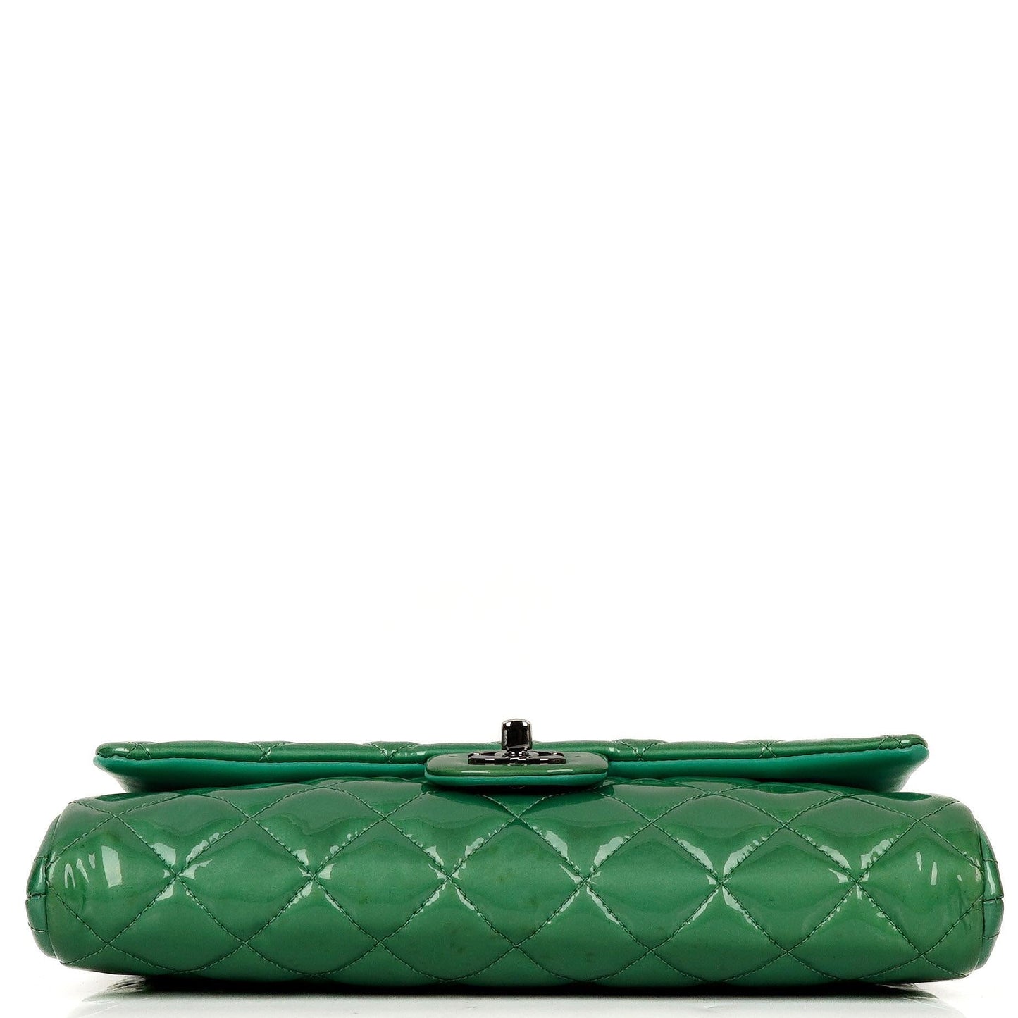 Chanel Classic Flap Clutch With Chain Green Quilted Patent Leather With Silver-Tone Hardware