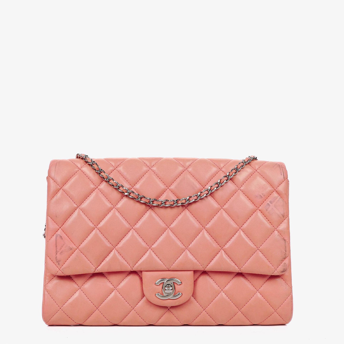 Chanel Classic Flap Clutch With Chain Quilted Leather With Silver-Tone Hardware