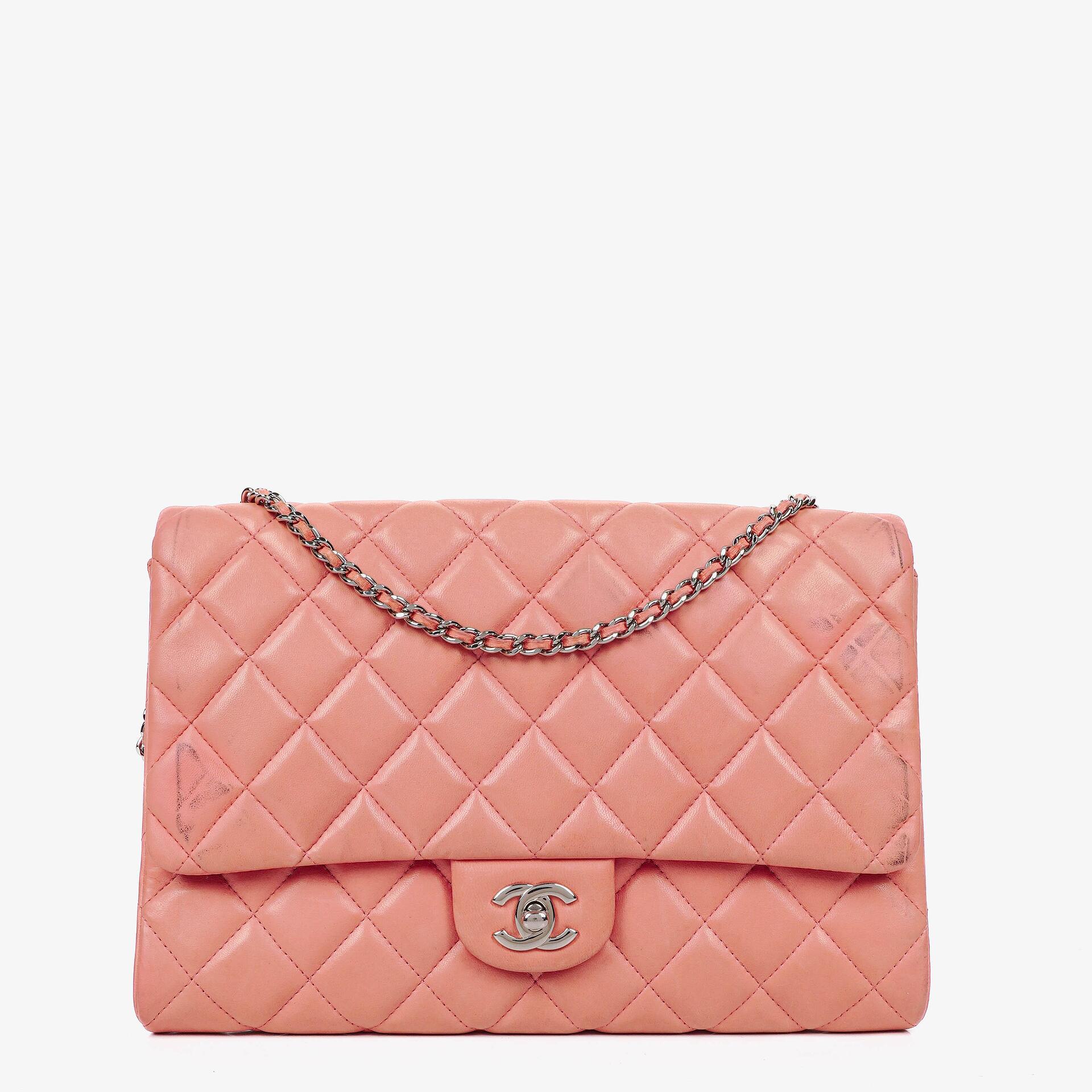 Chanel Classic Flap Clutch With Chain Quilted Leather With Silver-Tone Hardware