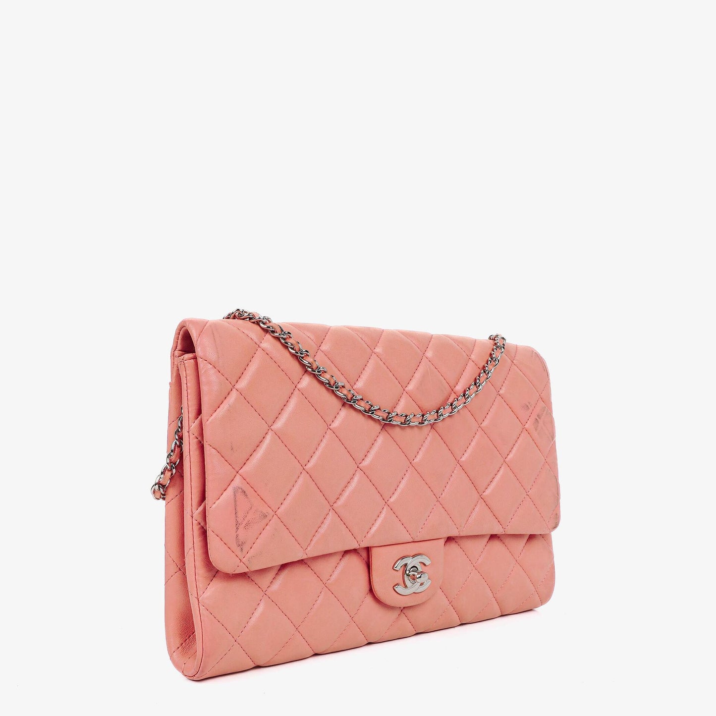 Chanel Classic Flap Clutch With Chain Quilted Leather With Silver-Tone Hardware