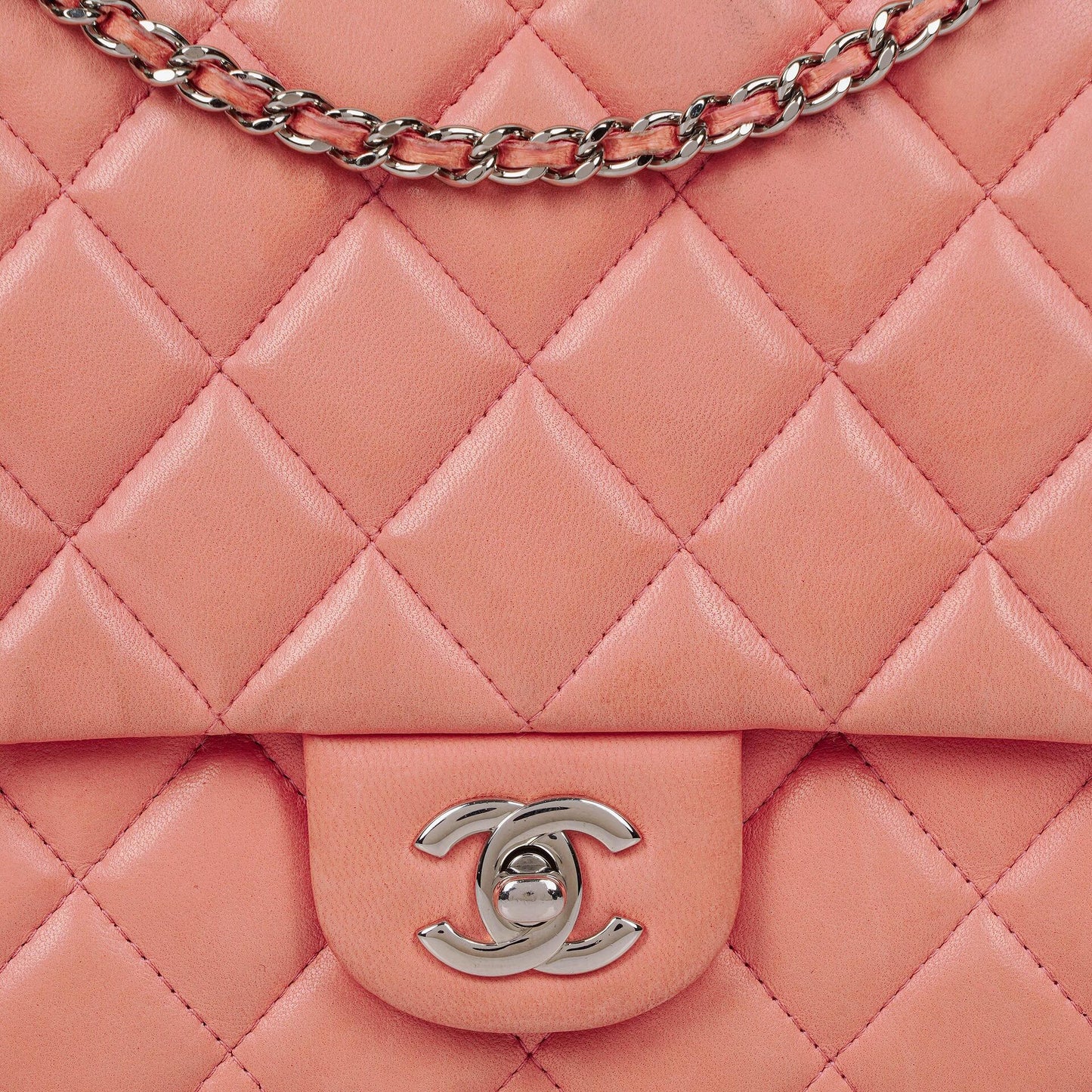 Chanel Classic Flap Clutch With Chain Quilted Leather With Silver-Tone Hardware