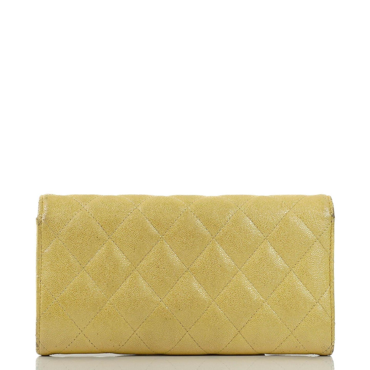 Chanel Classic Flap Wallet "Petite Maroquinerie" In Metallic Yellow Quilted Caviar Leather