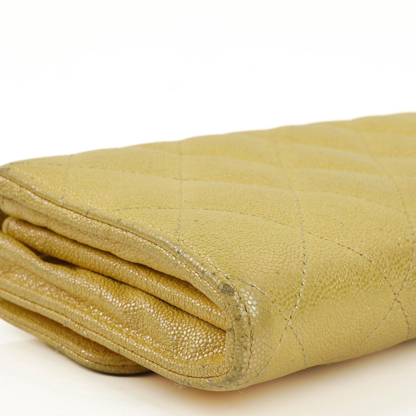 Chanel Classic Flap Wallet "Petite Maroquinerie" In Metallic Yellow Quilted Caviar Leather