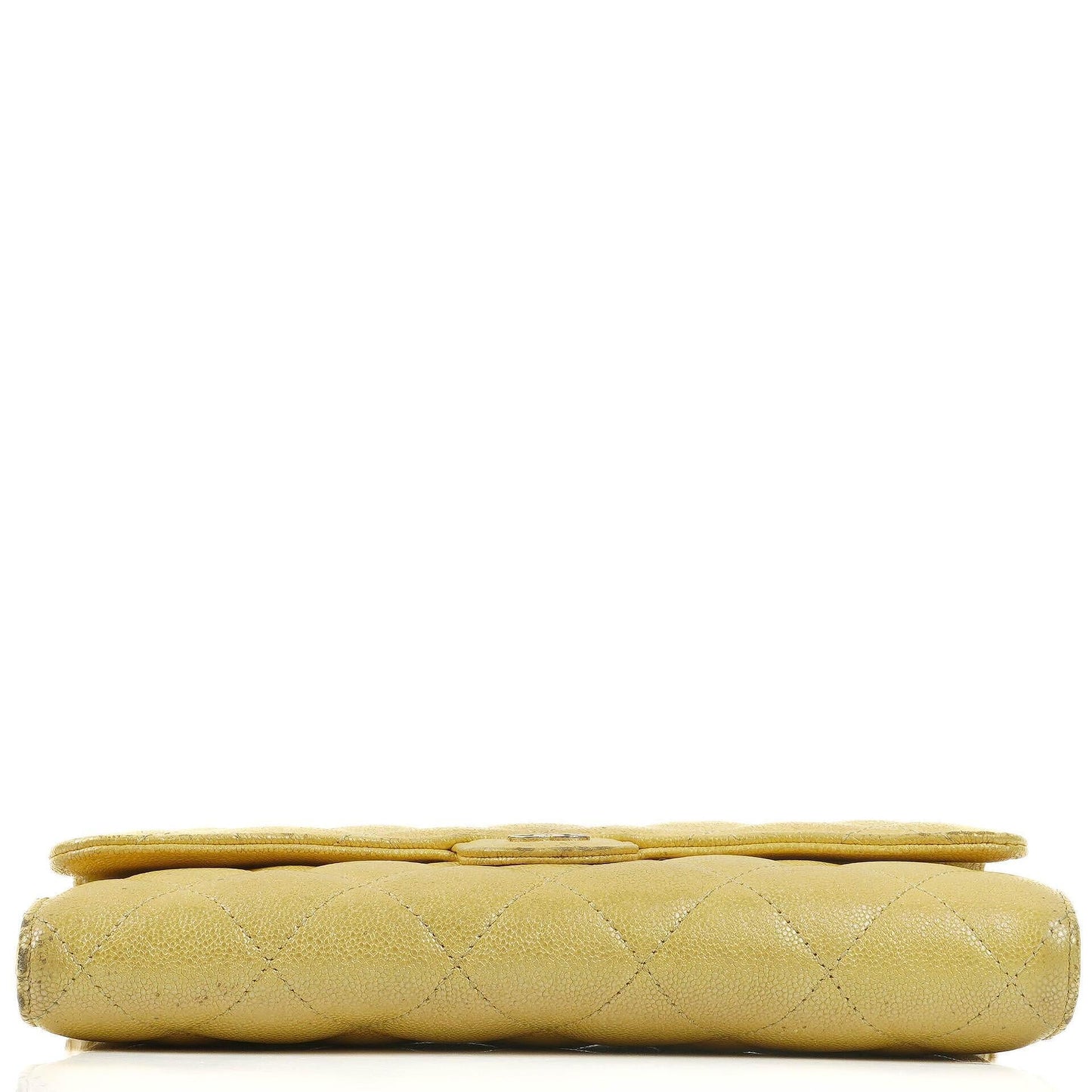 Chanel Classic Flap Wallet "Petite Maroquinerie" In Metallic Yellow Quilted Caviar Leather
