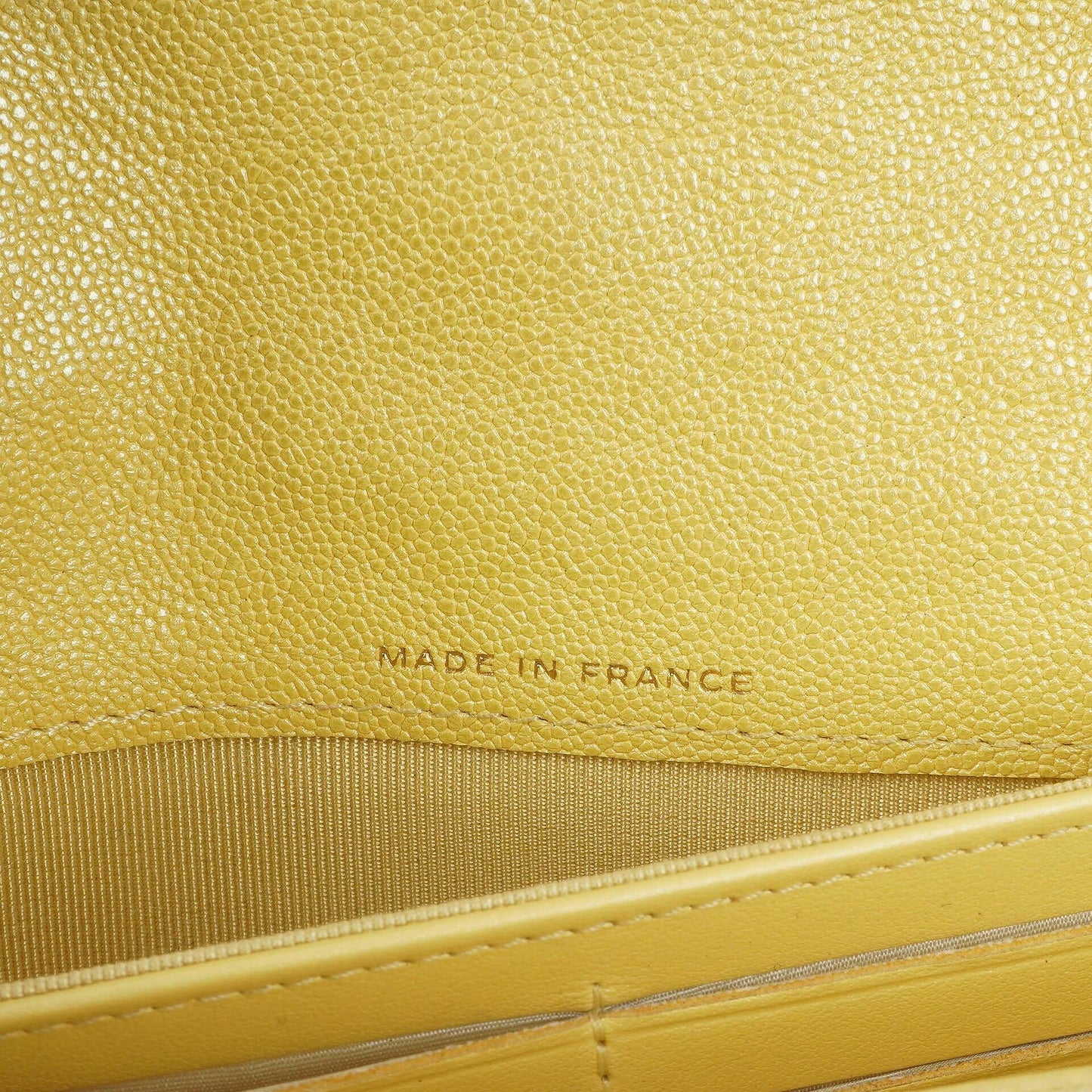 Chanel Classic Flap Wallet "Petite Maroquinerie" In Metallic Yellow Quilted Caviar Leather