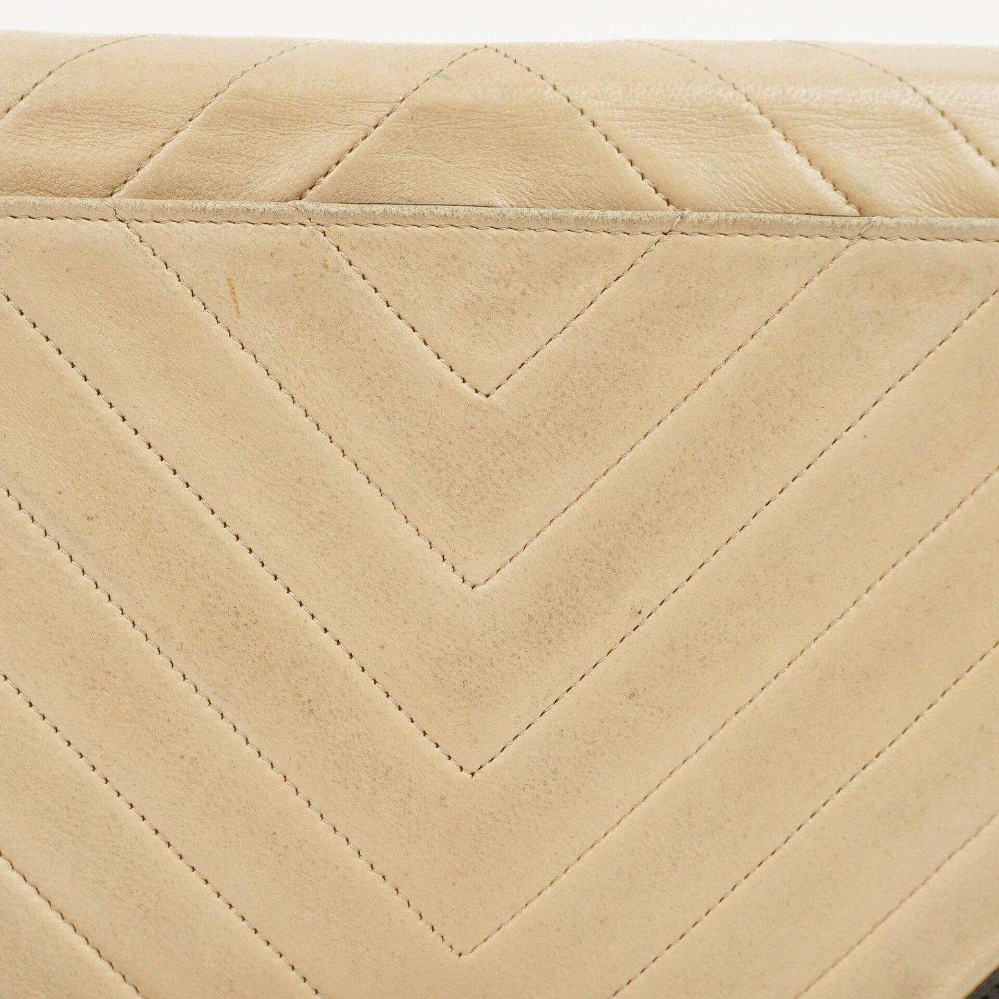 Chanel Classic Full Flap Bag Beige Chevron Quilted Leather 24K Gold-Plated Hardware