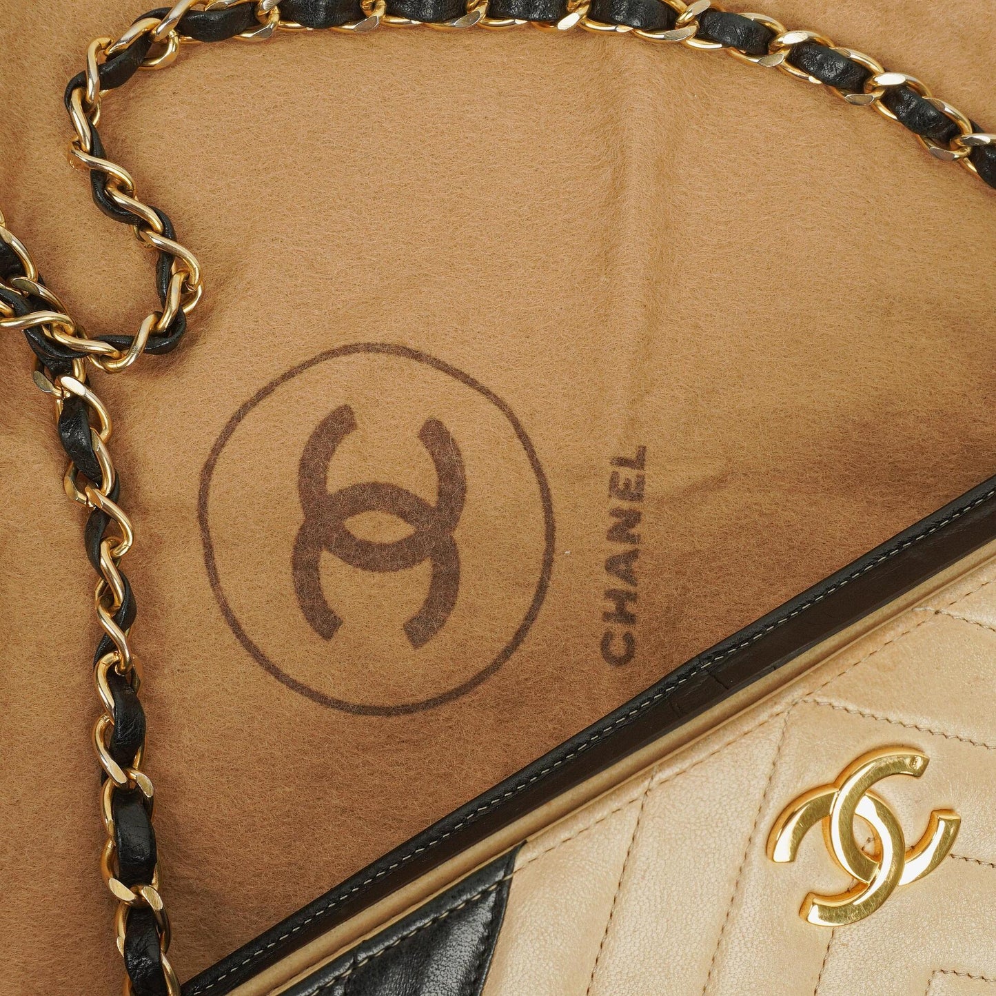 Chanel Classic Full Flap Bag Beige Chevron Quilted Leather 24K Gold-Plated Hardware