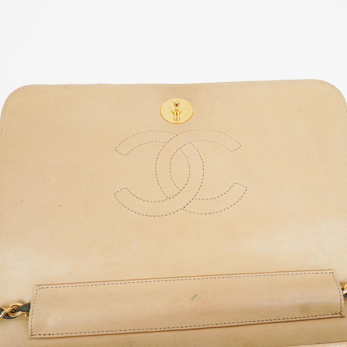 Chanel Classic Full Flap Bag Beige Chevron Quilted Leather 24K Gold-Plated Hardware
