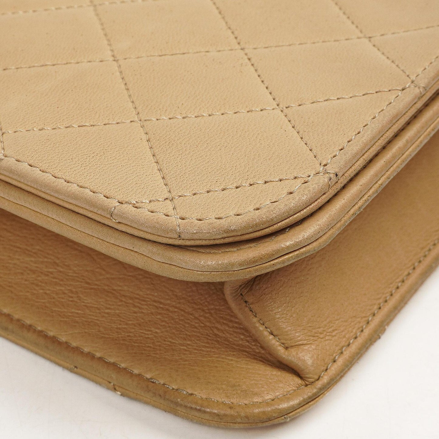 Chanel Classic Full Flap Bag Beige Quilted Lambskin 24K Gold-Plated Hardware