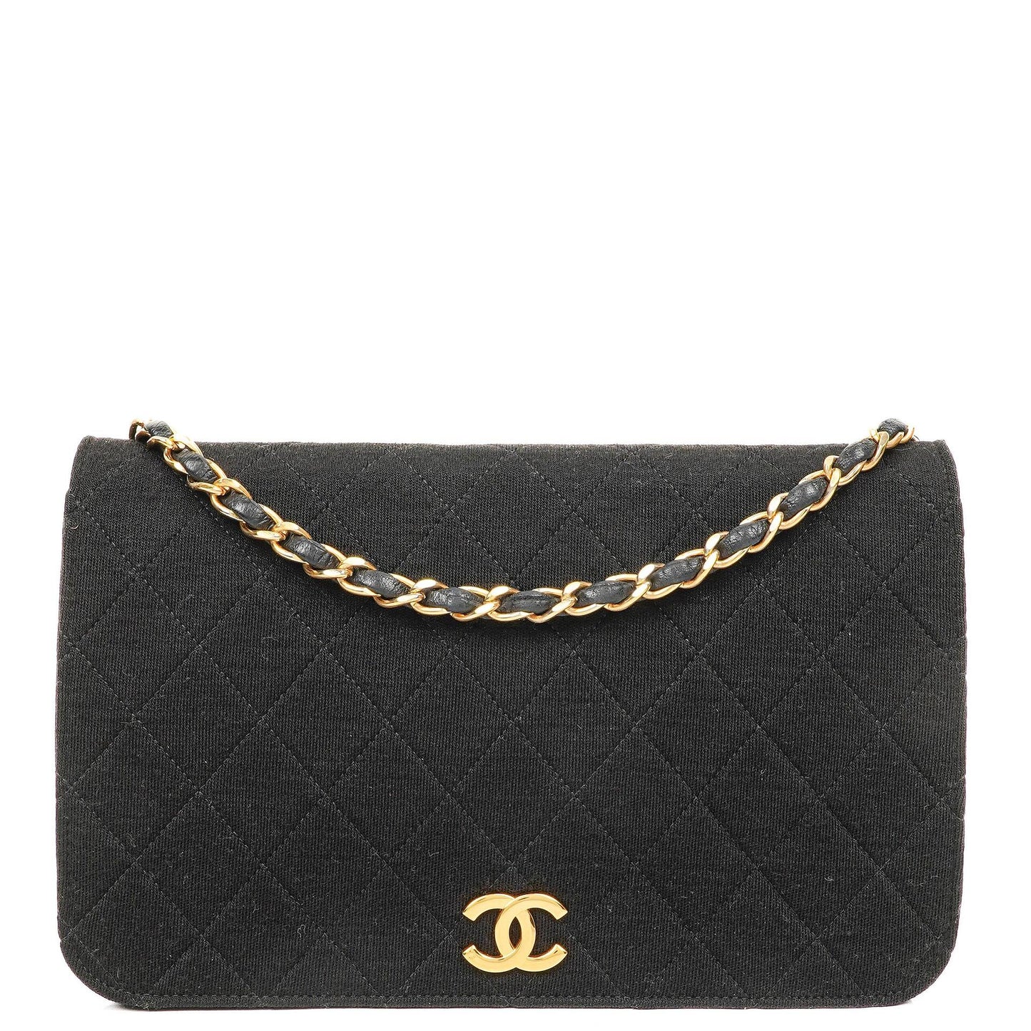 Chanel Classic Full Flap Bag Black Quilted Jersey and Leather, 24K Gold Plated Hardware, 1986-1988