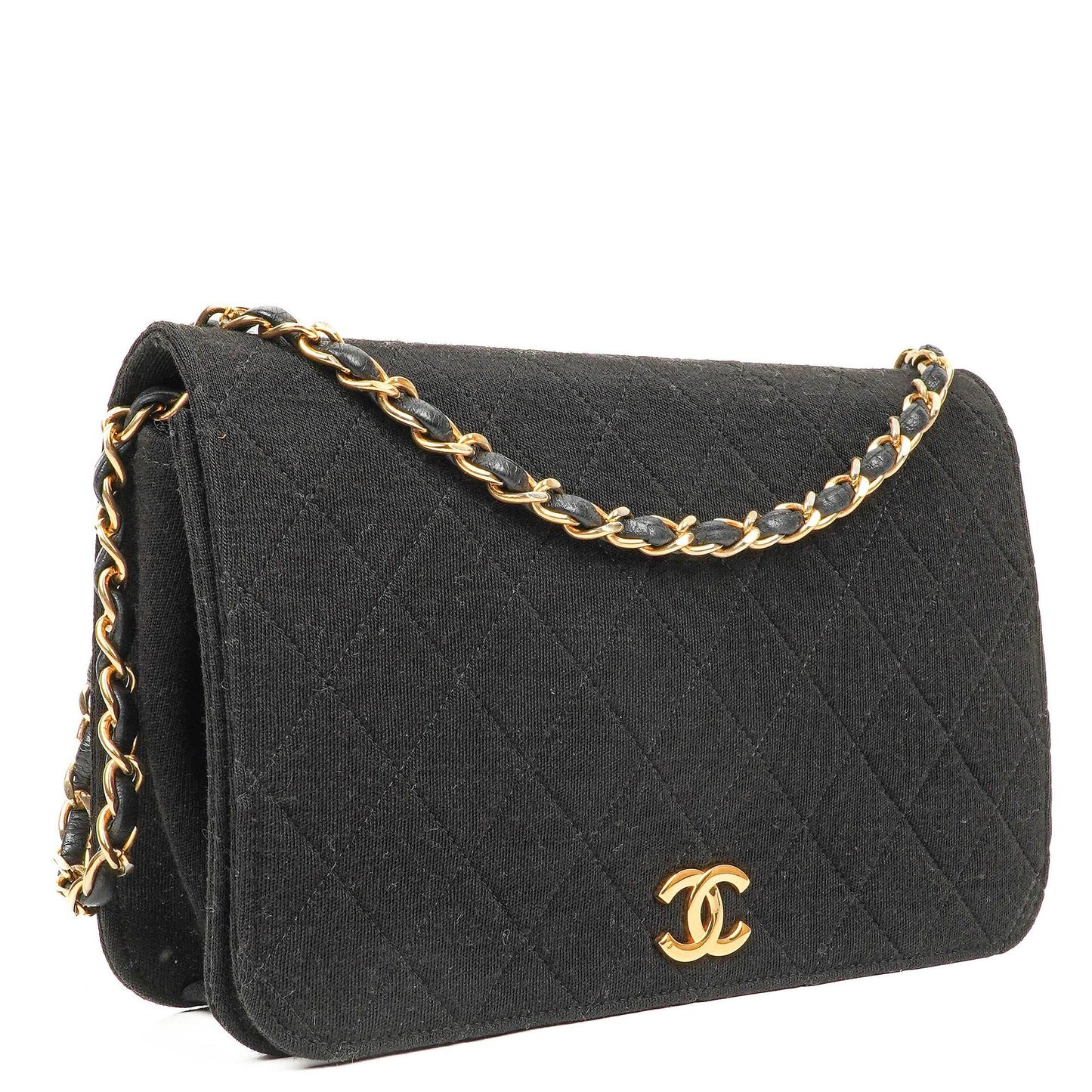Chanel Classic Full Flap Bag Black Quilted Jersey and Leather, 24K Gold Plated Hardware, 1986-1988
