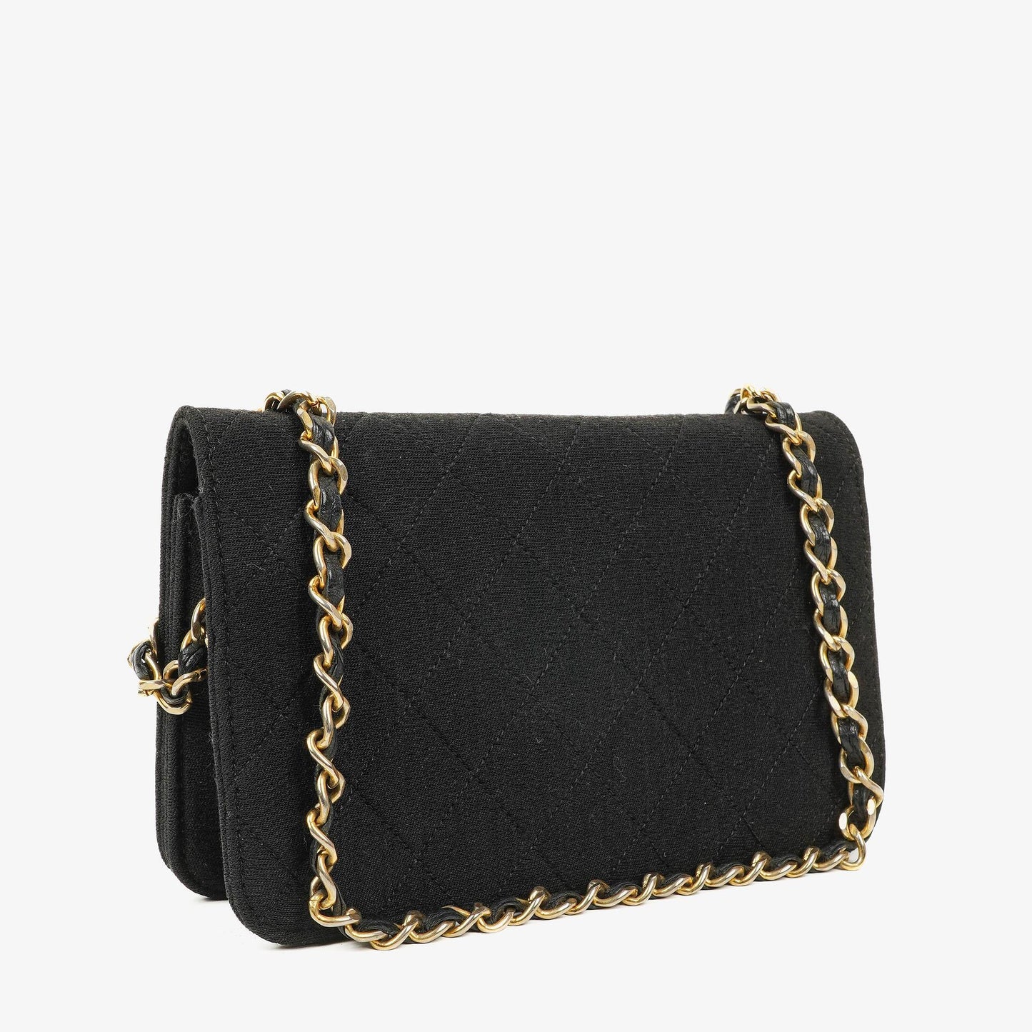 Chanel Classic Full Flap Bag Black Quilted Jersey And Leather 24K Gold-Plated Hardware