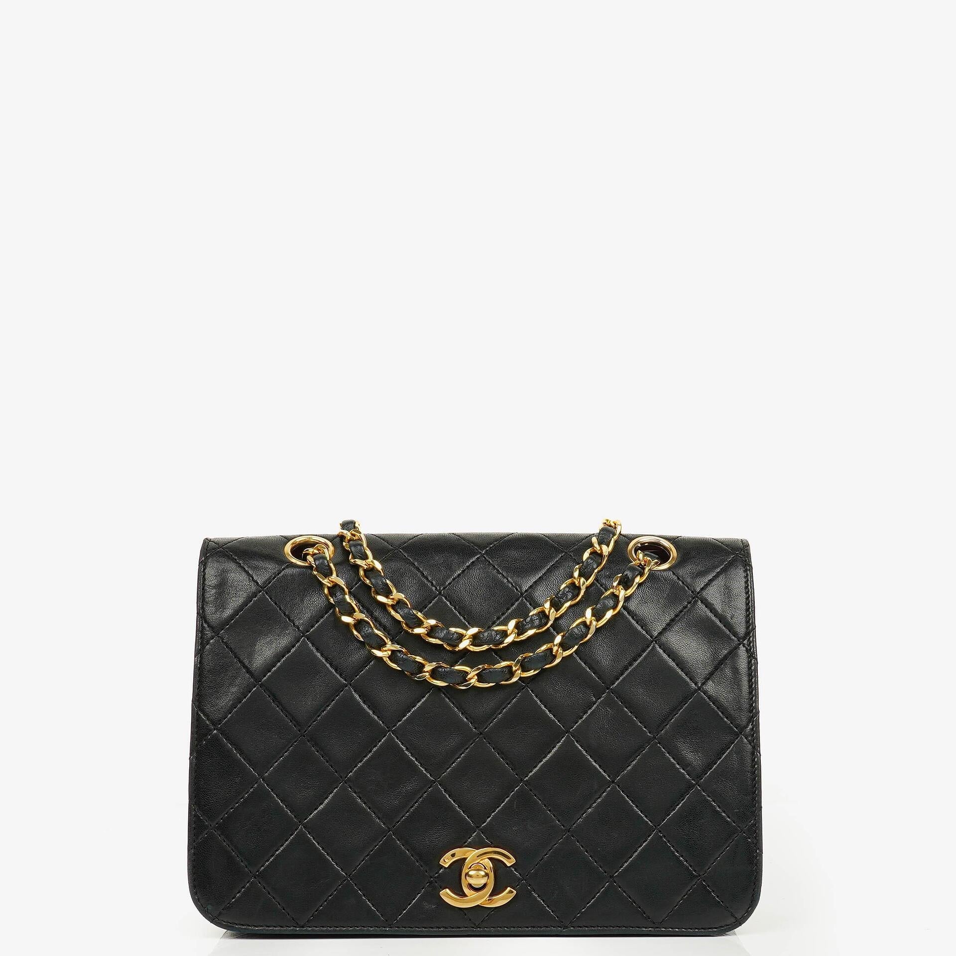 Chanel Full Flap Bag Black Quilted Leather 24K Gold-Plated Hardware