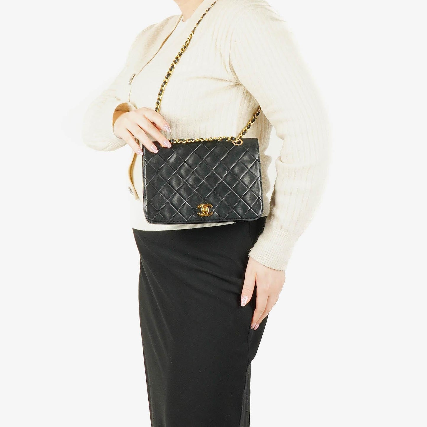 Chanel Full Flap Bag Black Quilted Leather 24K Gold-Plated Hardware