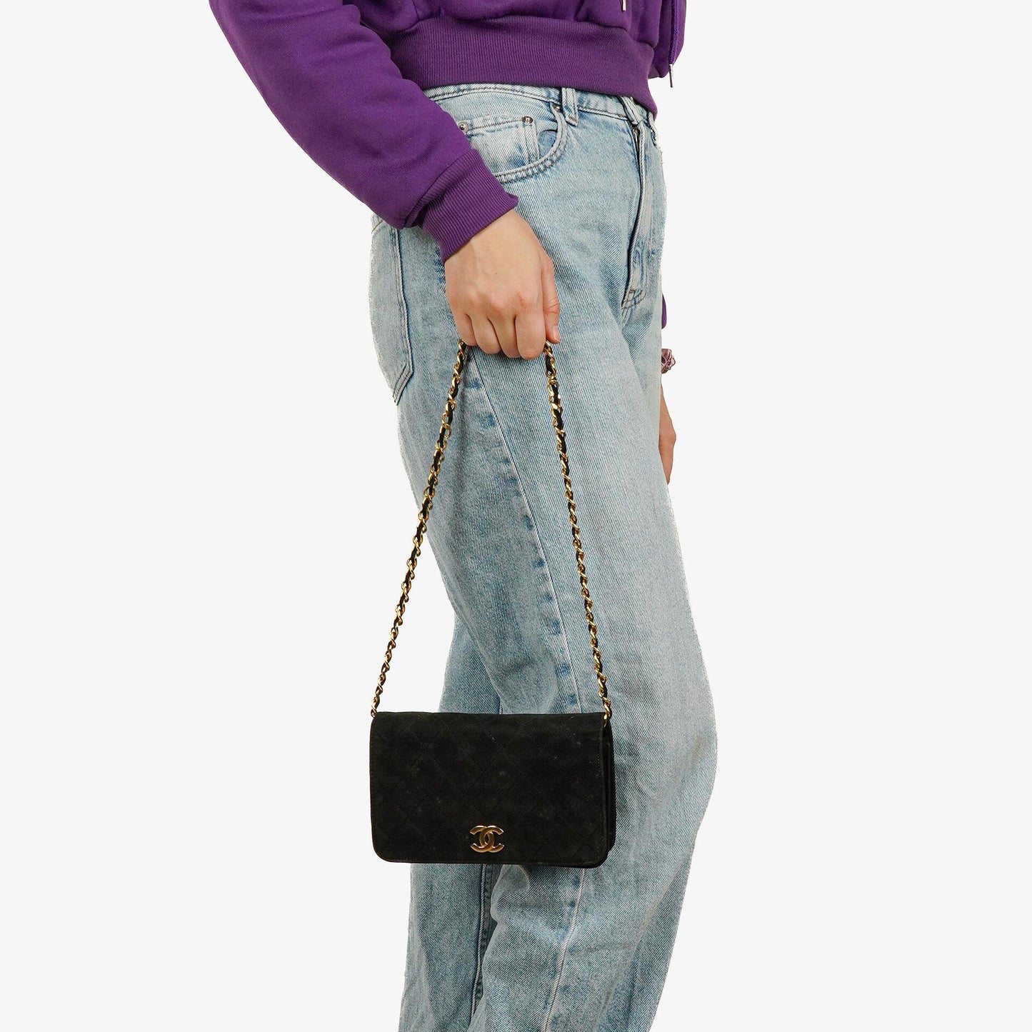 Chanel Classic Full Flap Bag Black Quilted Suede
