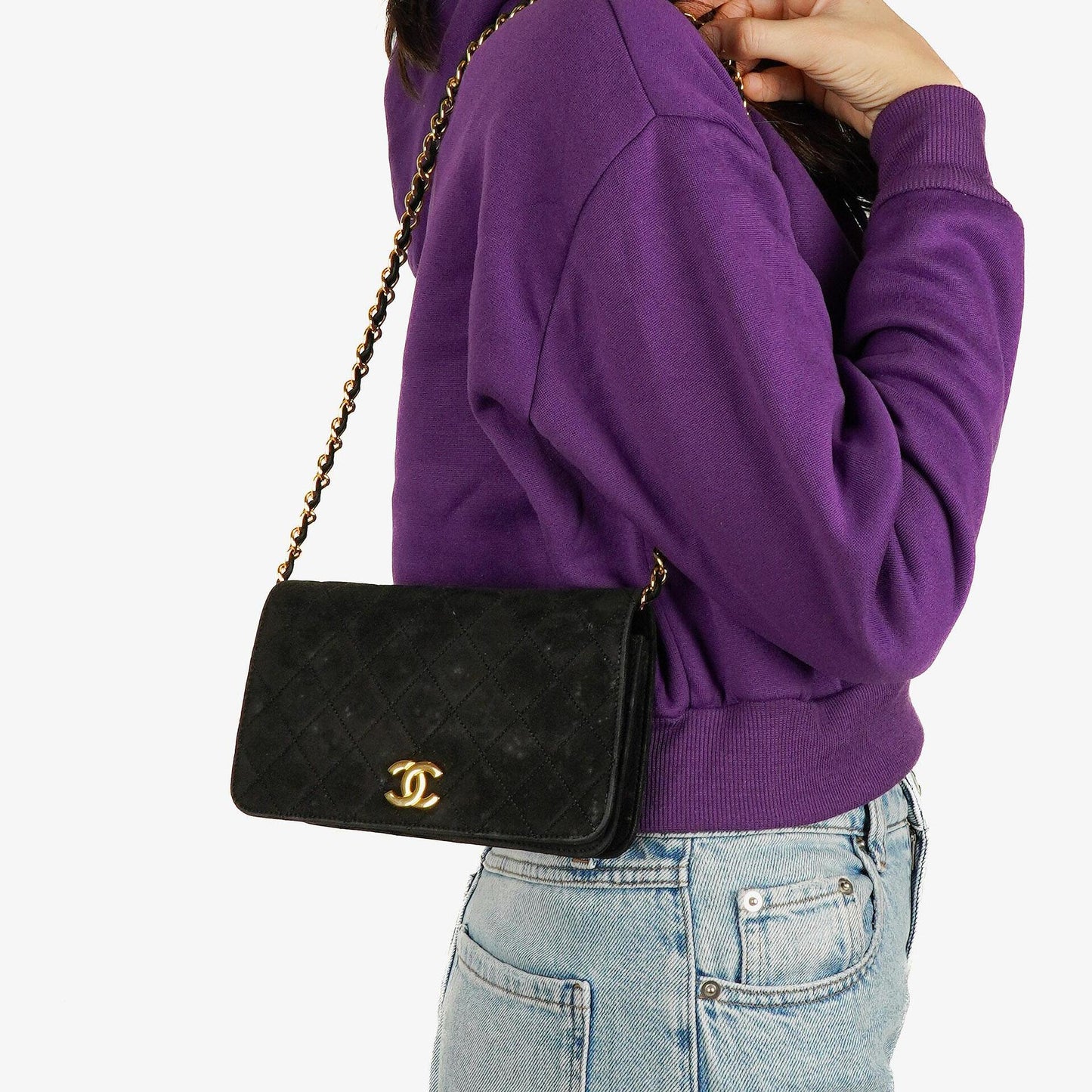 Chanel Classic Full Flap Bag Black Quilted Suede