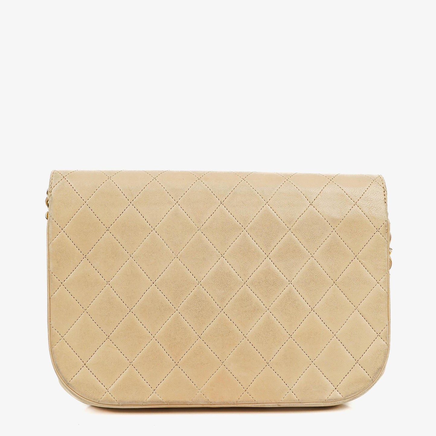 Chanel Classic Half Moon Double Flap Bag In Beige Quilted Lambskin And 24K Gold-Plated Hardware