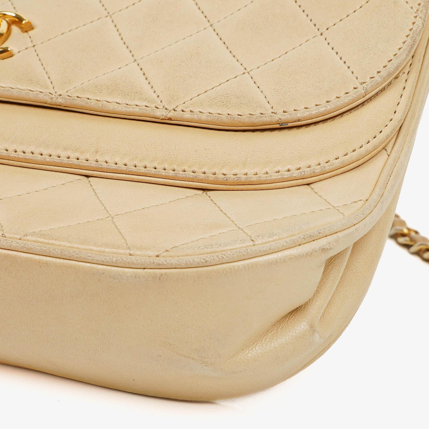 Chanel Classic Half Moon Double Flap Bag In Beige Quilted Lambskin And 24K Gold-Plated Hardware