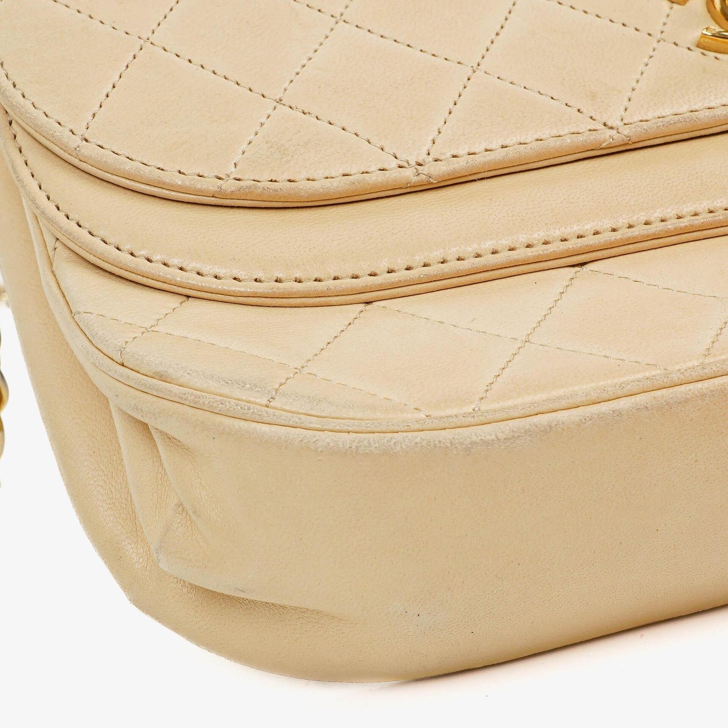 Chanel Classic Half Moon Double Flap Bag In Beige Quilted Lambskin And 24K Gold-Plated Hardware