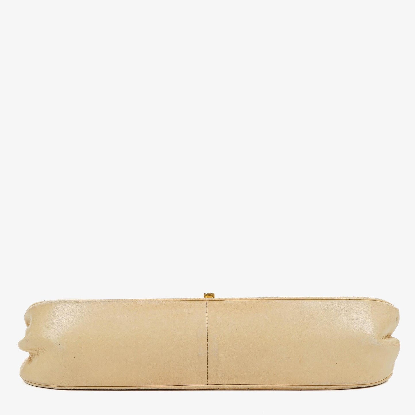 Chanel Classic Half Moon Double Flap Bag In Beige Quilted Lambskin And 24K Gold-Plated Hardware