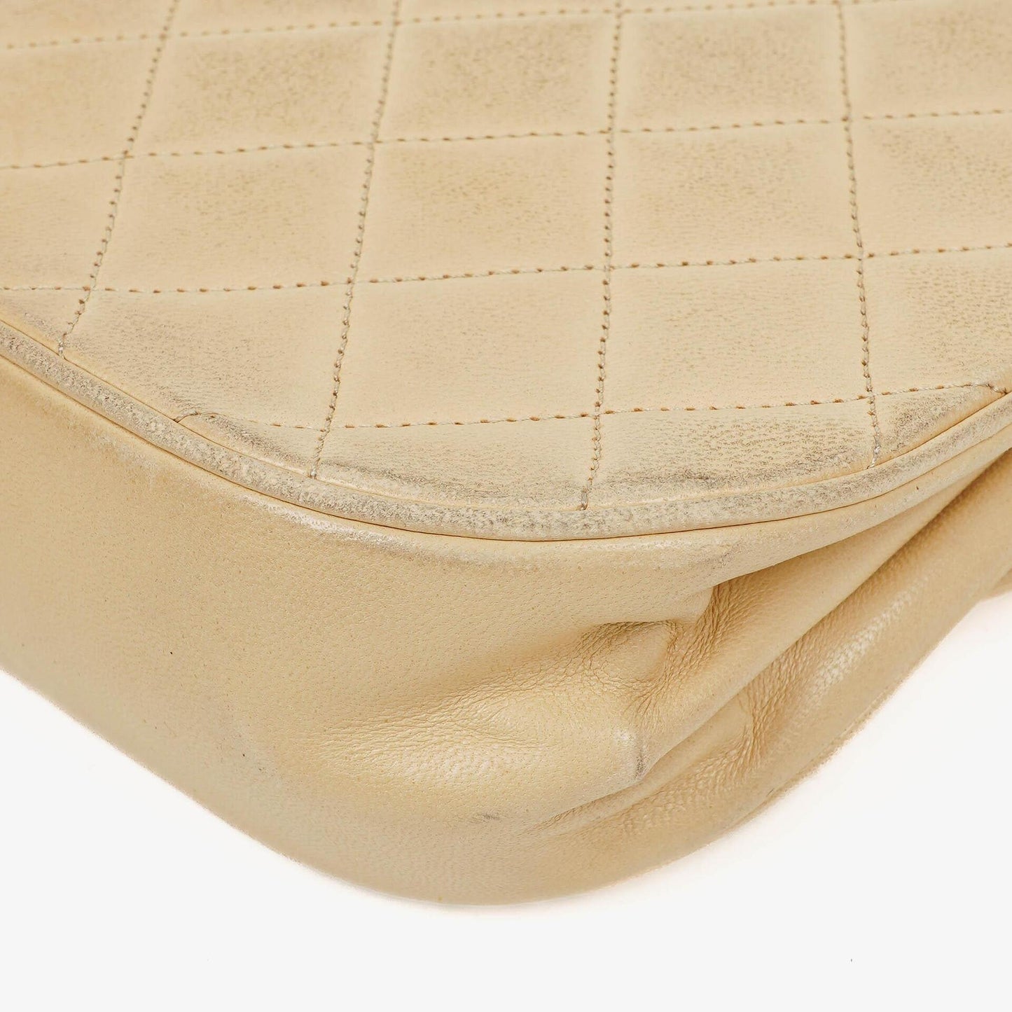 Chanel Classic Half Moon Double Flap Bag In Beige Quilted Lambskin And 24K Gold-Plated Hardware