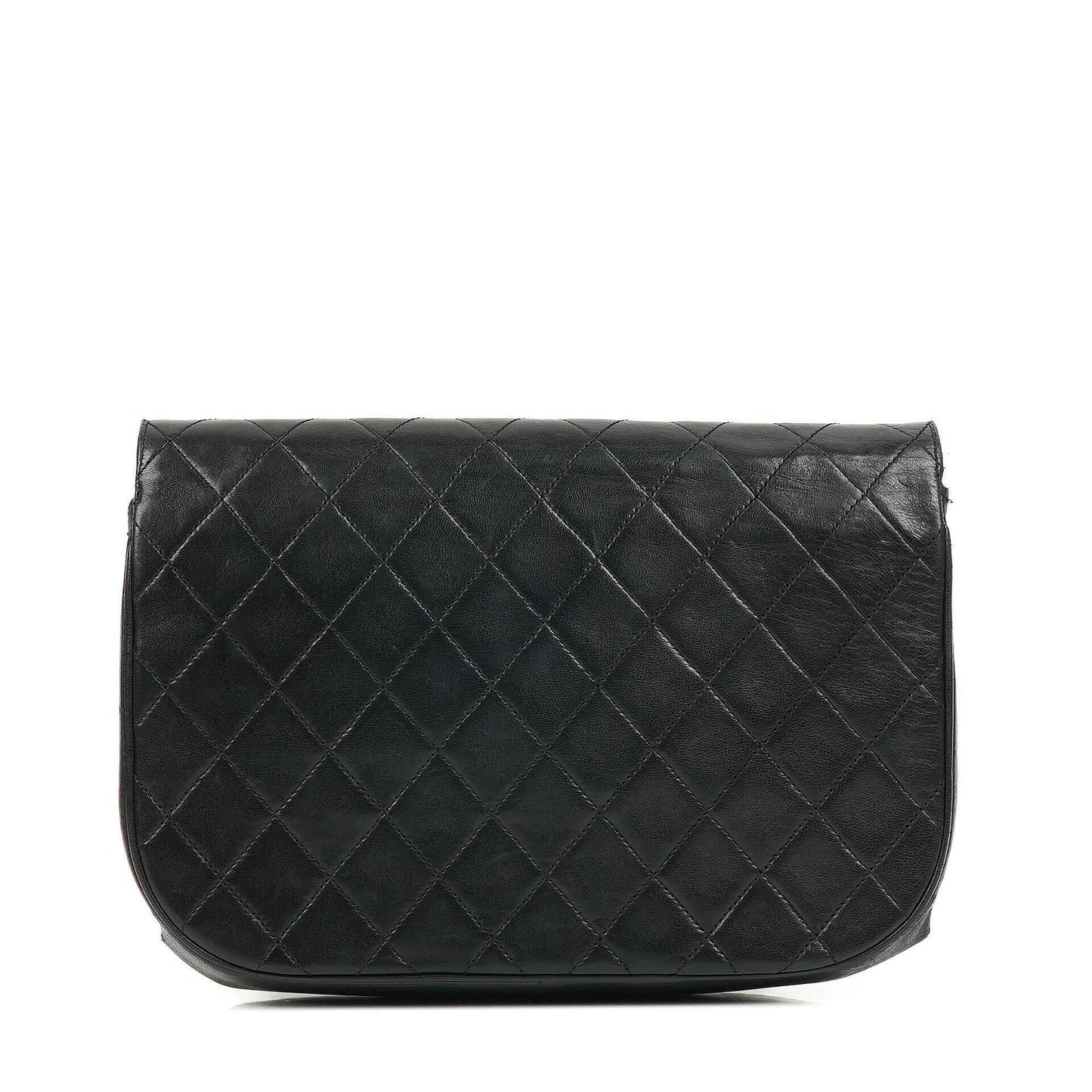 Chanel Classic Half Moon Double Flap Bag In Black Quilted Lambskin And 24K Gold-Plated Hardware
