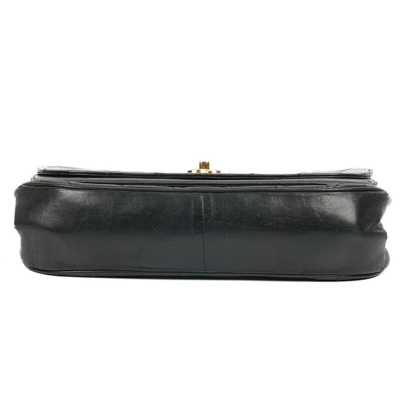 Chanel Classic Half Moon Double Flap Bag In Black Quilted Lambskin And 24K Gold-Plated Hardware