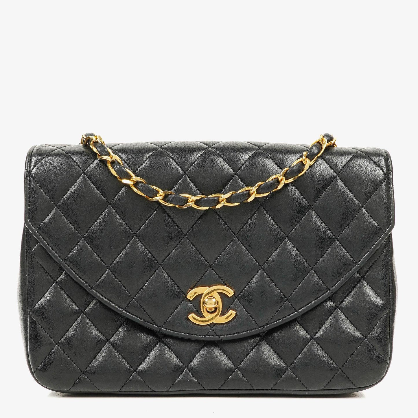 Chanel Classic Half-Moon Single Flap Bag Black Quilted Lambskin With 24K Gold-Plated Hardware